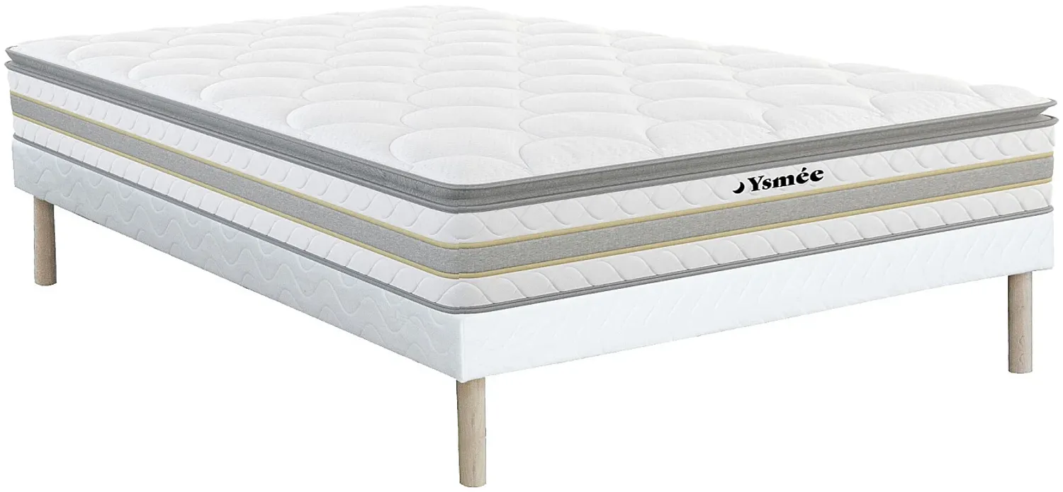 Vente-unique - CANTERBURY Mattress and bed base set StoffStoff Weiß - B 140 cm x H 31 cm29 cm x L 190 cm Bild 1