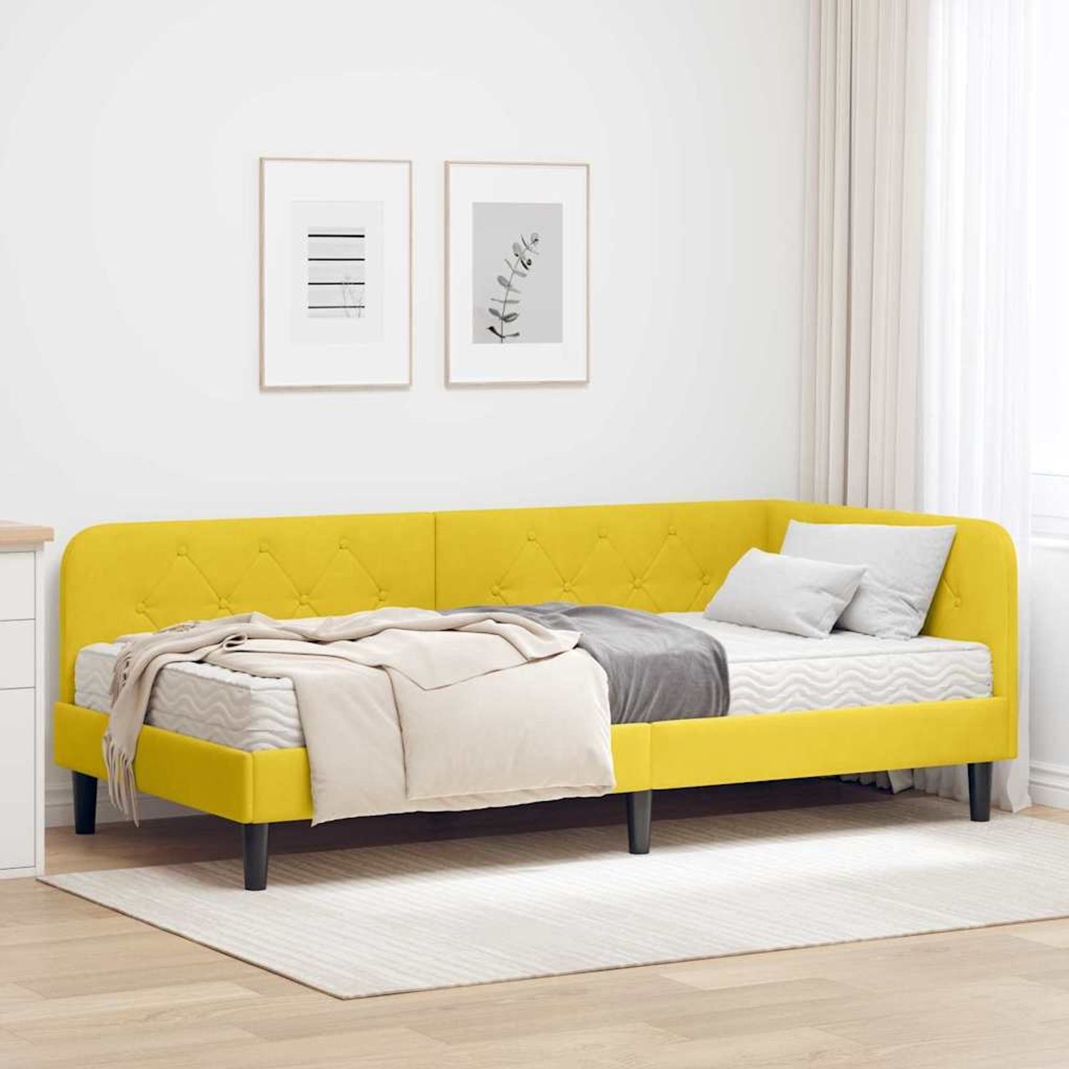 vidaXL Eckbettgestell Gelb 90 x 200 cm Samt 3394160 Bild 1