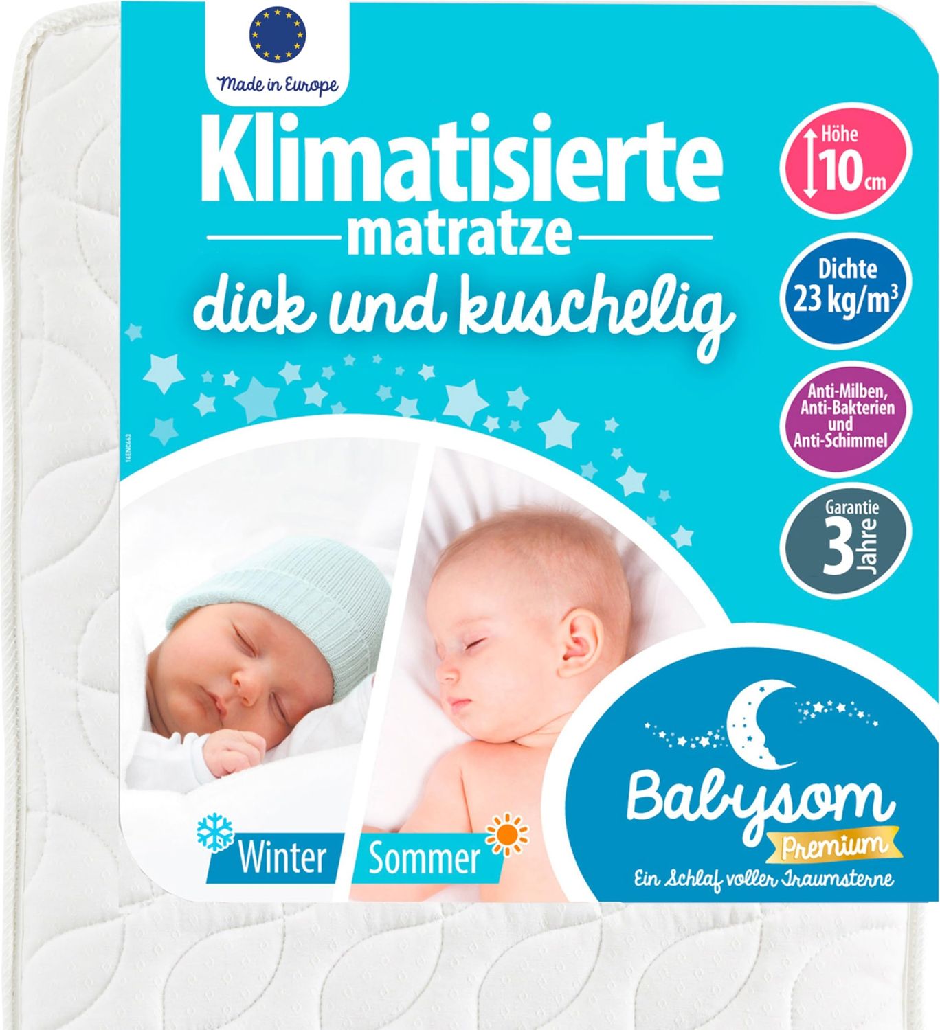 Babysom - Babymatratze | 60x120 cm | Kindermatratze Sommer/Winter | Atmungsaktiv | Luftdurchlässiger Kaltschaum | Höhe 10cm Bild 1