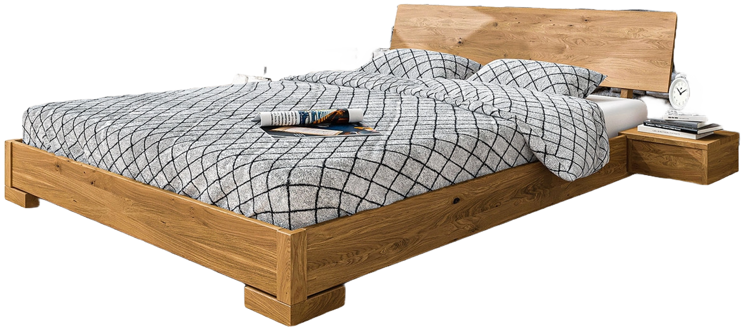 Bett Bento 3 Sonderlänge 120x190 Wildeiche massiv mit Holzkopfteil und Holzbeine Bild 1