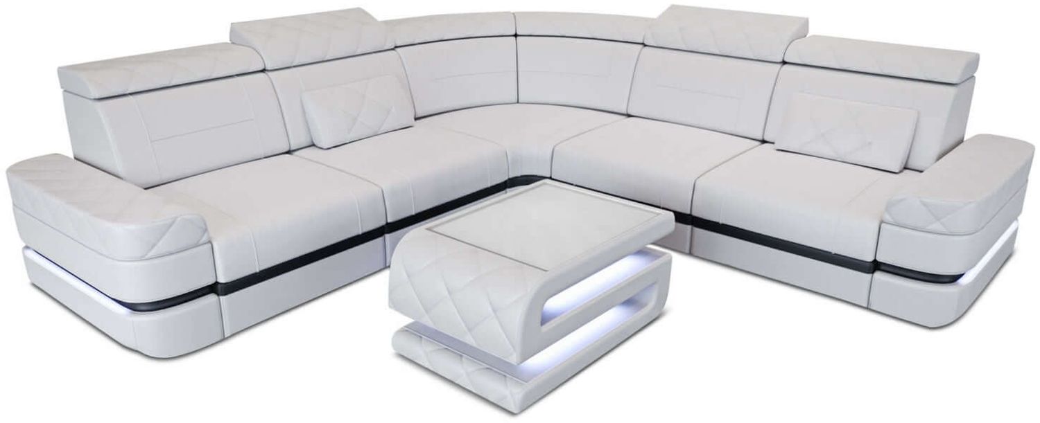Mini Ecksofa Positano – Leder Sofa für dein Heim - Echtleder - Weiß-Schwarz Bild 1