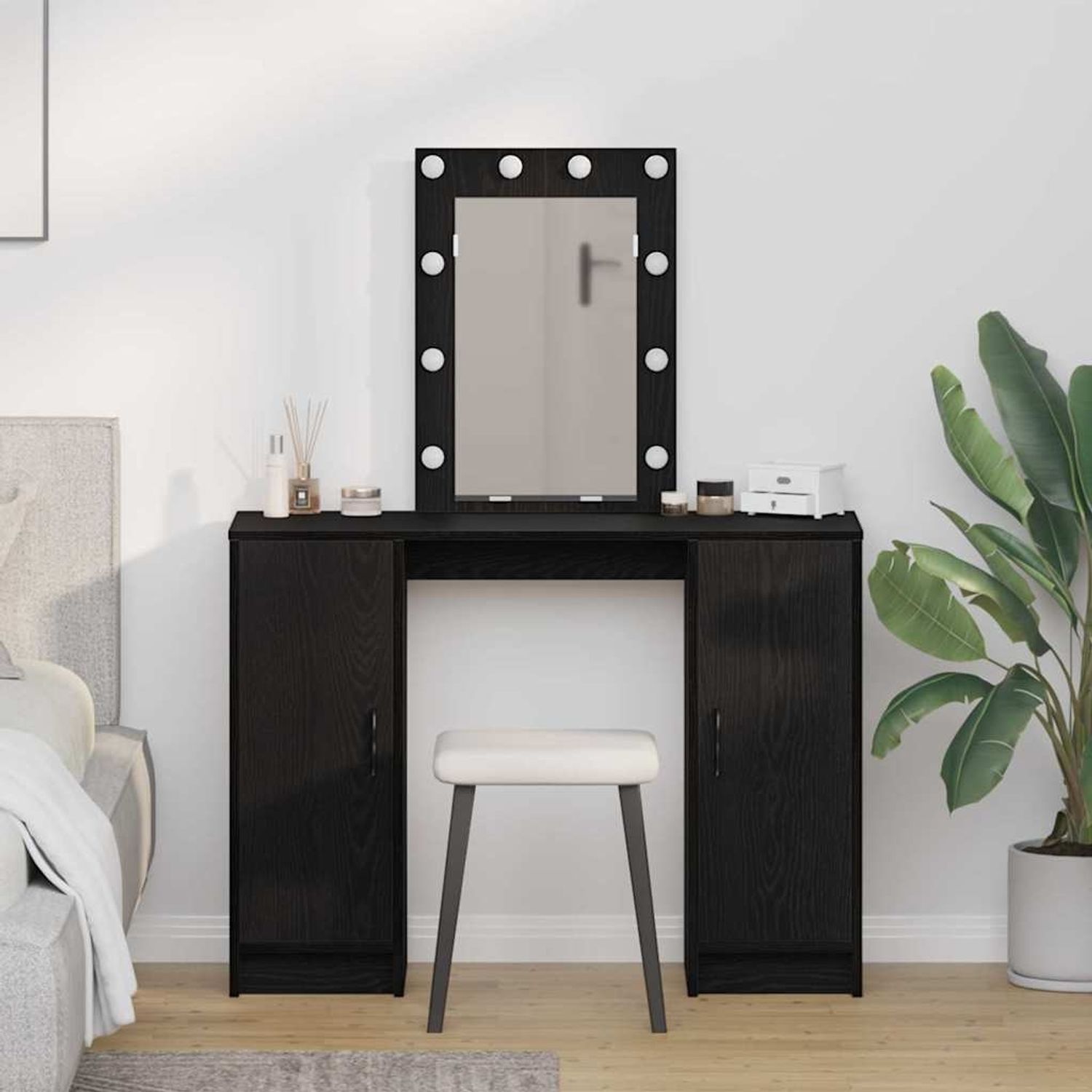 vidaXL Schminktisch mit Tür Schwarz 102 x 33 x 135 cm Holzwerkstoff 865182 Bild 1