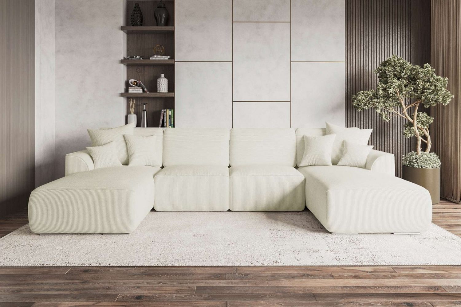 99rooms Wohnlandschaft Gusto, Sofa, U-Form, mit Schlaffunktion, mit abnehmbaren Kissen, Bezug - Cord POSO Bild 1