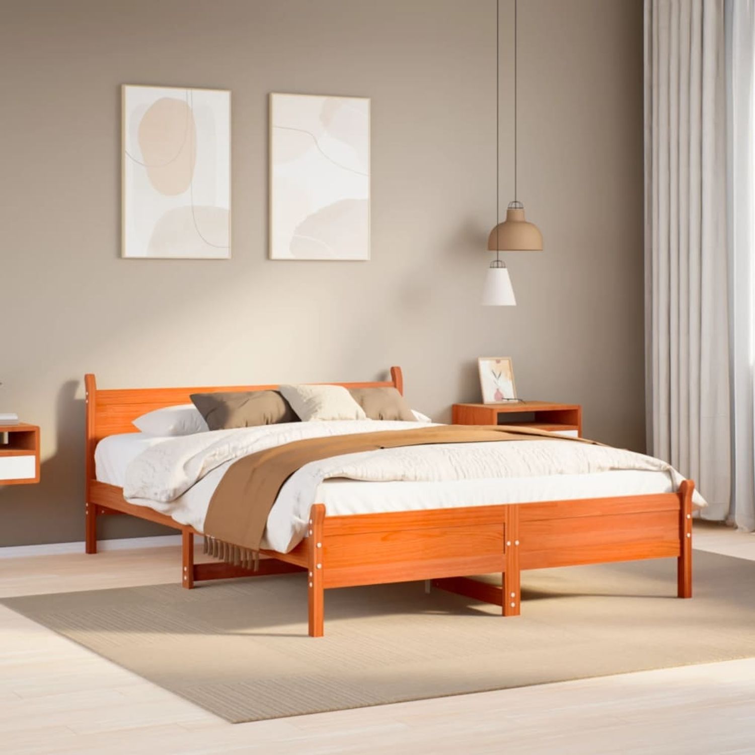 vidaXL Massivholzbett ohne Matratze Wachsbraun 135x190 cm Kiefernholz 855608 Bild 1