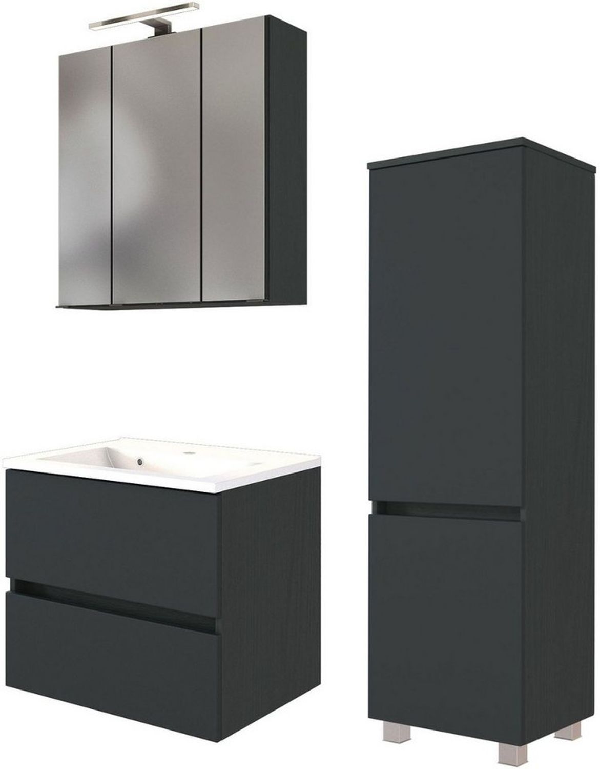 welltime Badmöbel-Set Welltime Möbel Baabe Waschtisch-Set 3tlg. oder 5tlg, (3-St), gedämpfte Scharniere und Softclose-Funktion, inklusive LED-Beleuchtung Bild 1