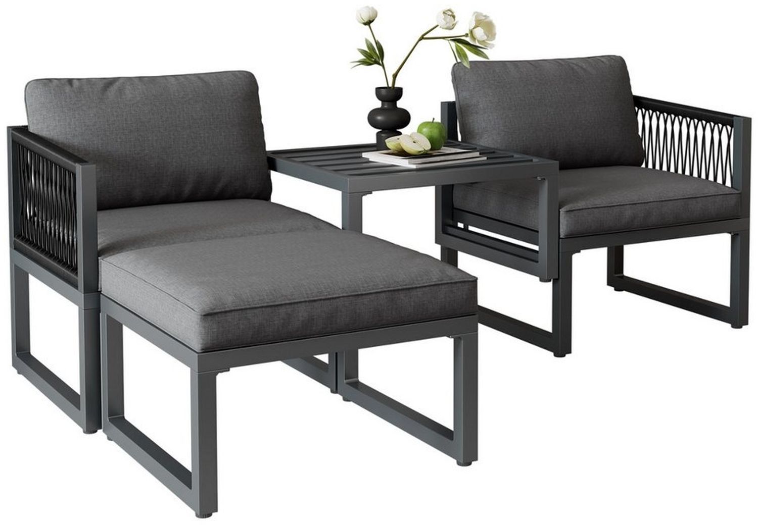 KLAM HOME Gartenlounge-Set Rope Seil Sitzgruppe Hocker höhenverstellbar, (4tlg, 2 Sofas 2 Fußhocker), aus Polyrattan und Aluminiumrahmen für Innenhof Balkon Außenbereich Bild 1
