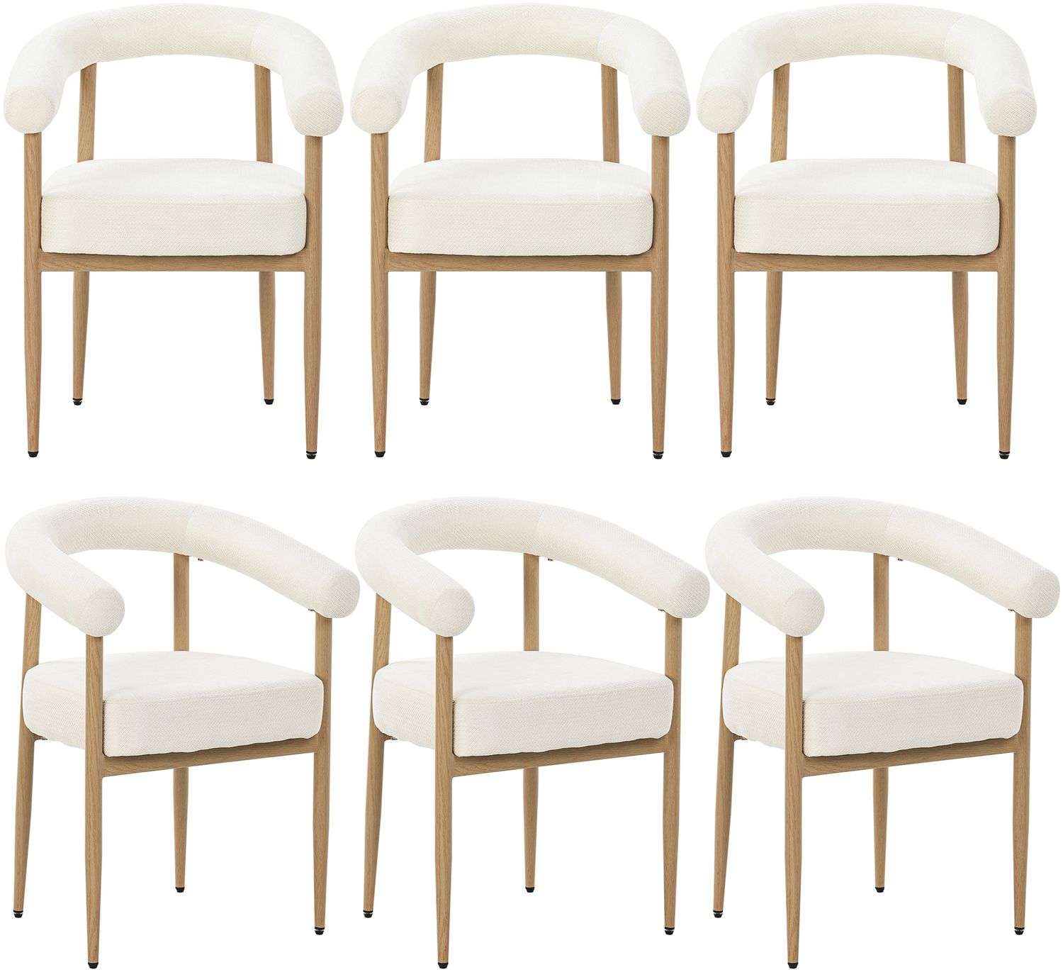 Merax Esszimmerstuhl Gestell aus Metall in Holzoptik Natur, Bezug aus Plüschstoff (Set, 6 St), 6er Set Polsterstühle Armlehnstuhl Küchenstuhl Wohnzimmer Beige Bild 1