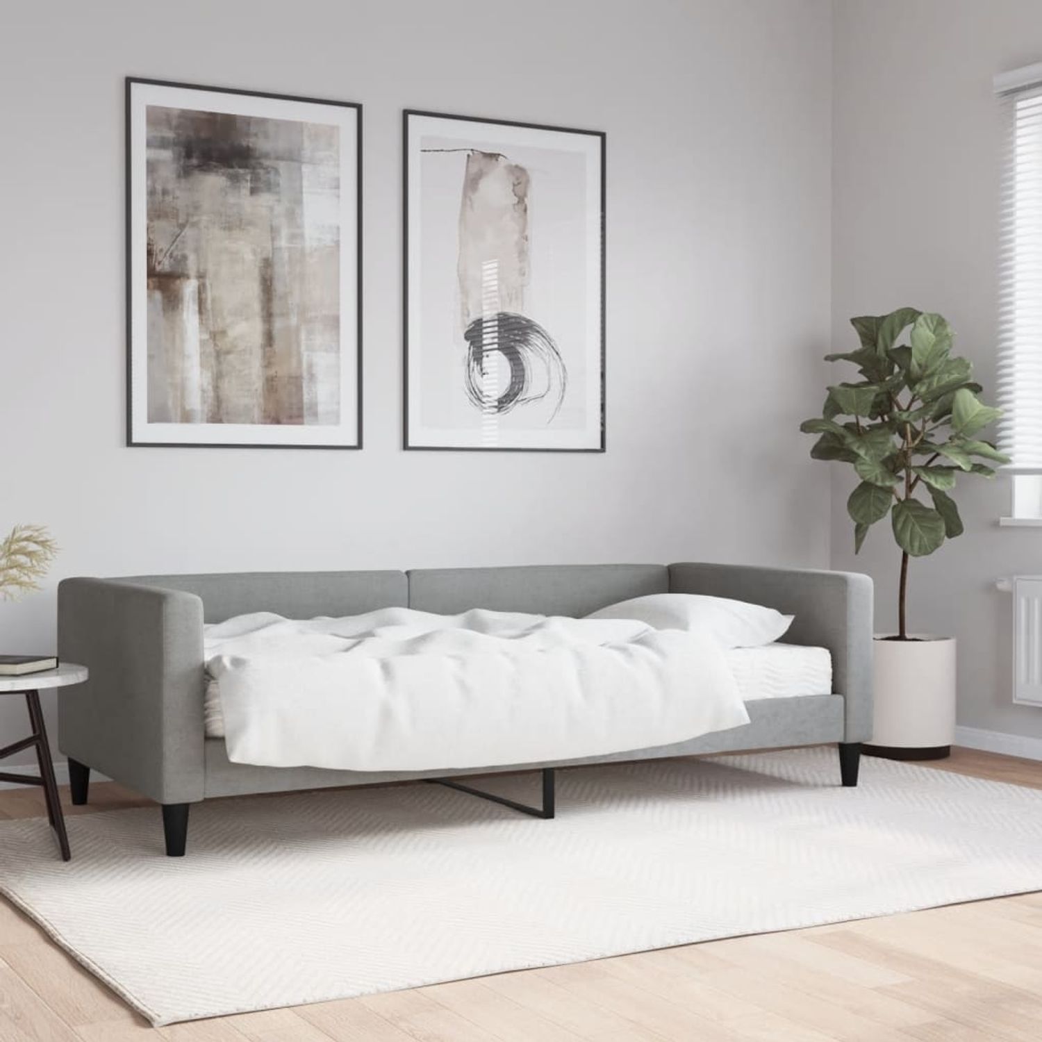 vidaXL Tagesbett mit Matratze Hellgrau 90x200 cm Stoff 3196560 Bild 1