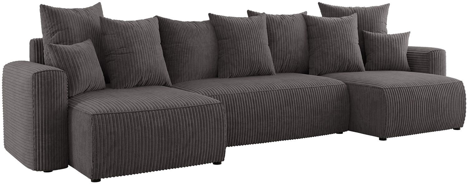 MEBLINI Schlafcouch mit Bettkasten - 312x142x73cm - Grau Cordstoff - DAVE - Ecksofa mit Schlaffunktion - Sofa mit Relaxfunktion und Kopfstützen - Couch U-Form - Eckcouch - Wohnlandschaft Bild 1