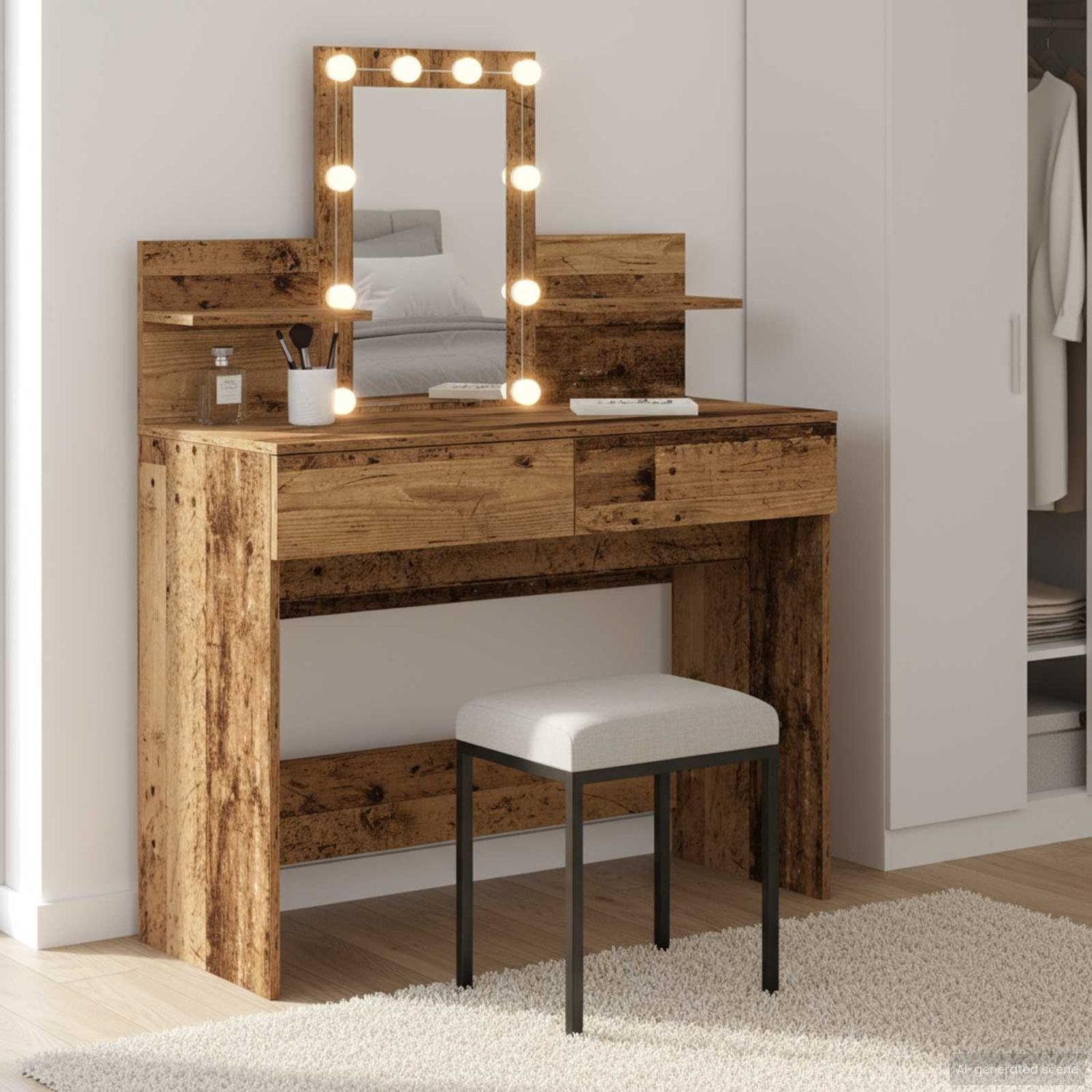 vidaXL Schminktisch mit Regal Altholz 100 x 40 x 130 cm Holzwerkstoff 868850 Bild 1