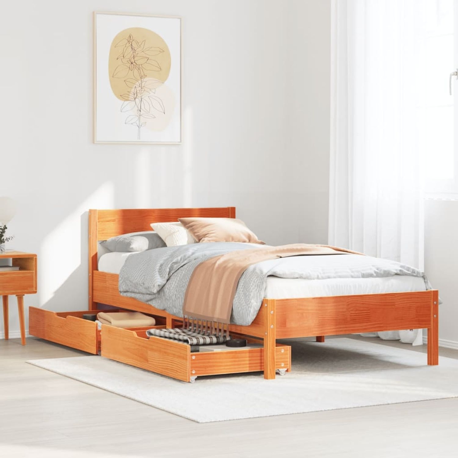 vidaXL Massivholzbett ohne Matratze Wachsbraun 100x200 Kiefernholz 3301757 Bild 1
