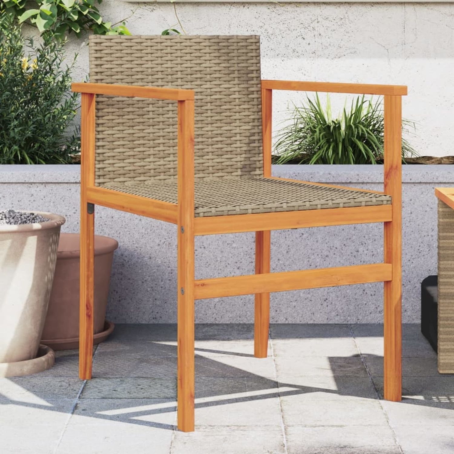 vidaXL Gartenstühle 2 Stk. Beige Poly Rattan und Massivholz 368710 Bild 1