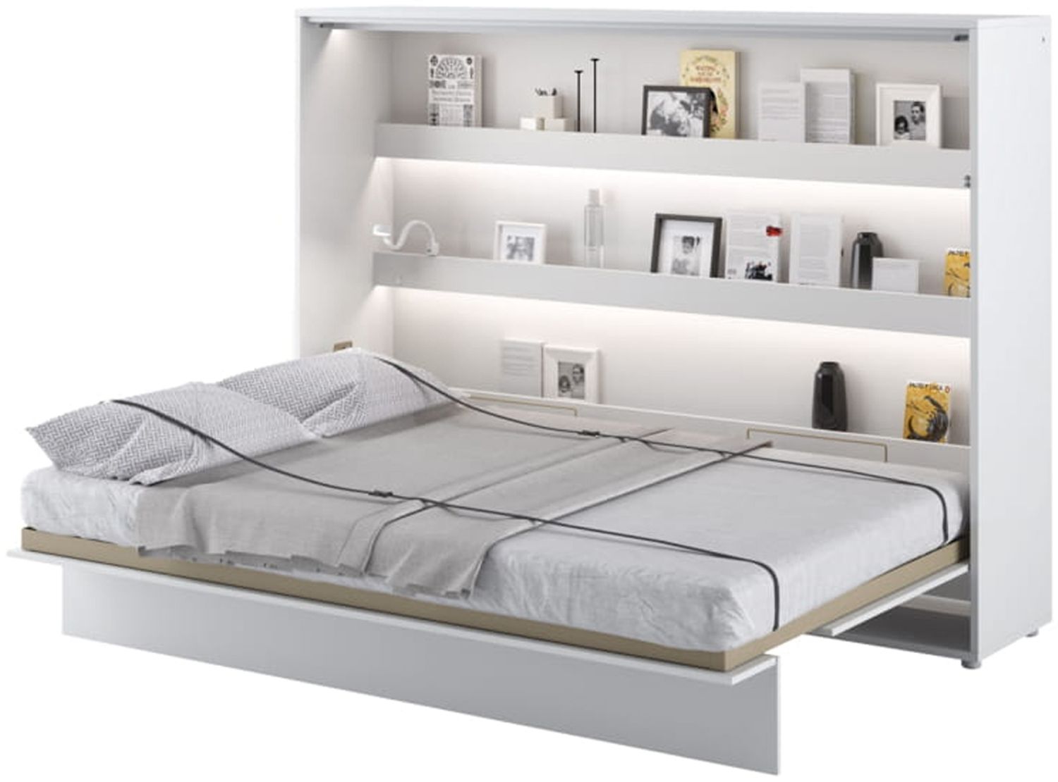 MEBLINI Schrankbett Bed Concept - Wandbett mit Lattenrost - Klappbett mit Schrank - Wandklappbett - Murp hy Bed - Bettschrank - BC-04 - 140x200 cm Horizontal - Weiß Matt Bild 1