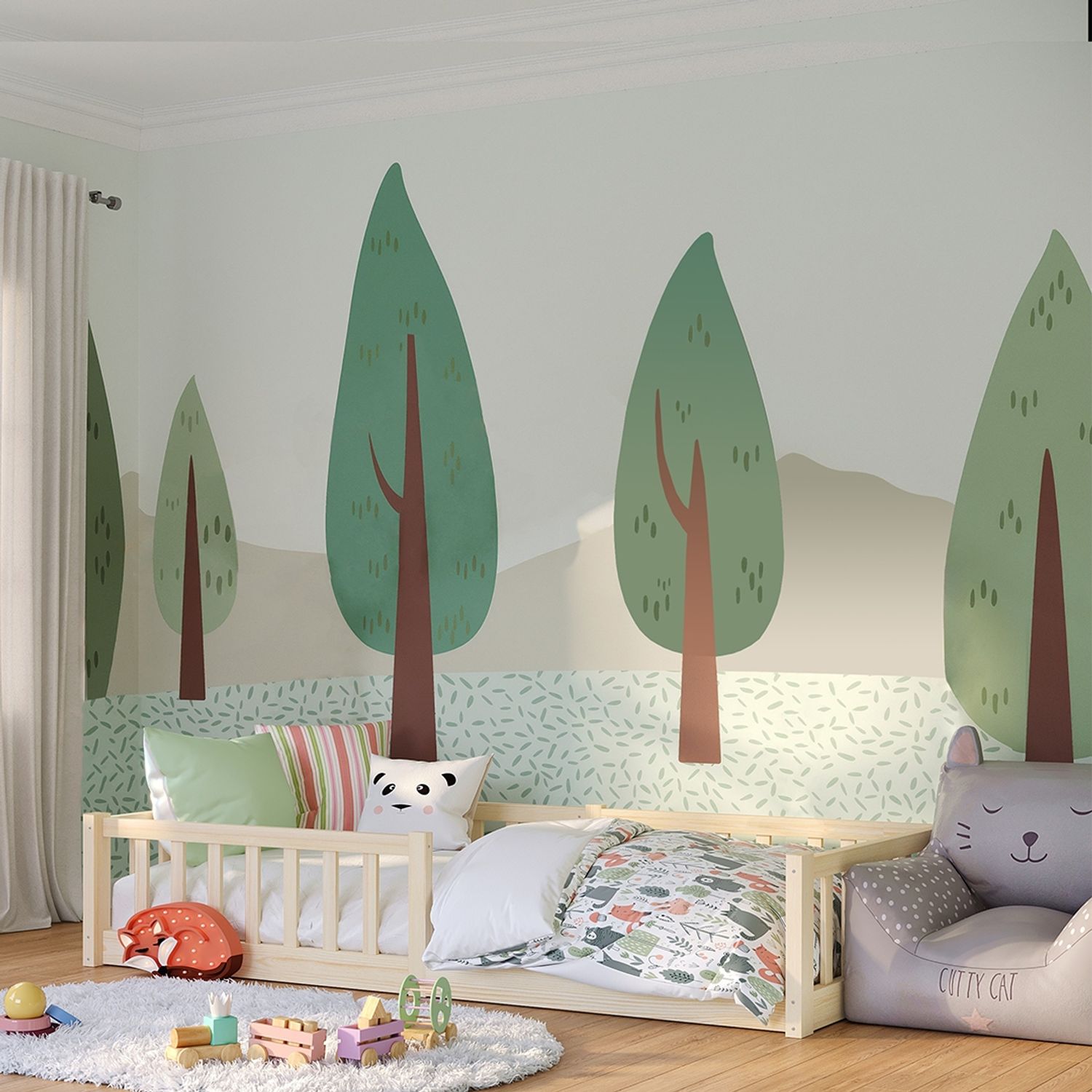 Bellabino 'Vere' Bodenbett 90x200 cm, natur, Massivholz Kiefer, Montessori Kinderbett mit Rausfallschutz und Lattenrost Bild 1