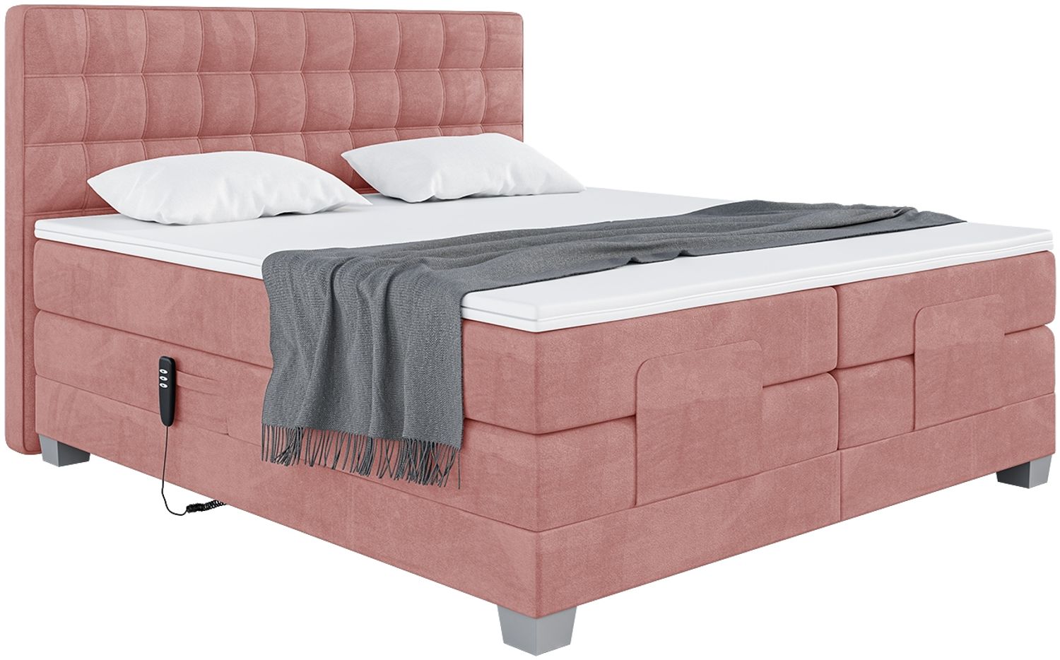 MEBLINI Boxspringbett Elektrisch EDISON 200x200 cm mit Bettkasten - H3/Rosa Samt Polsterbett - Doppelbett mit Toppers & Taschenfederkern-Matratzen Bild 1