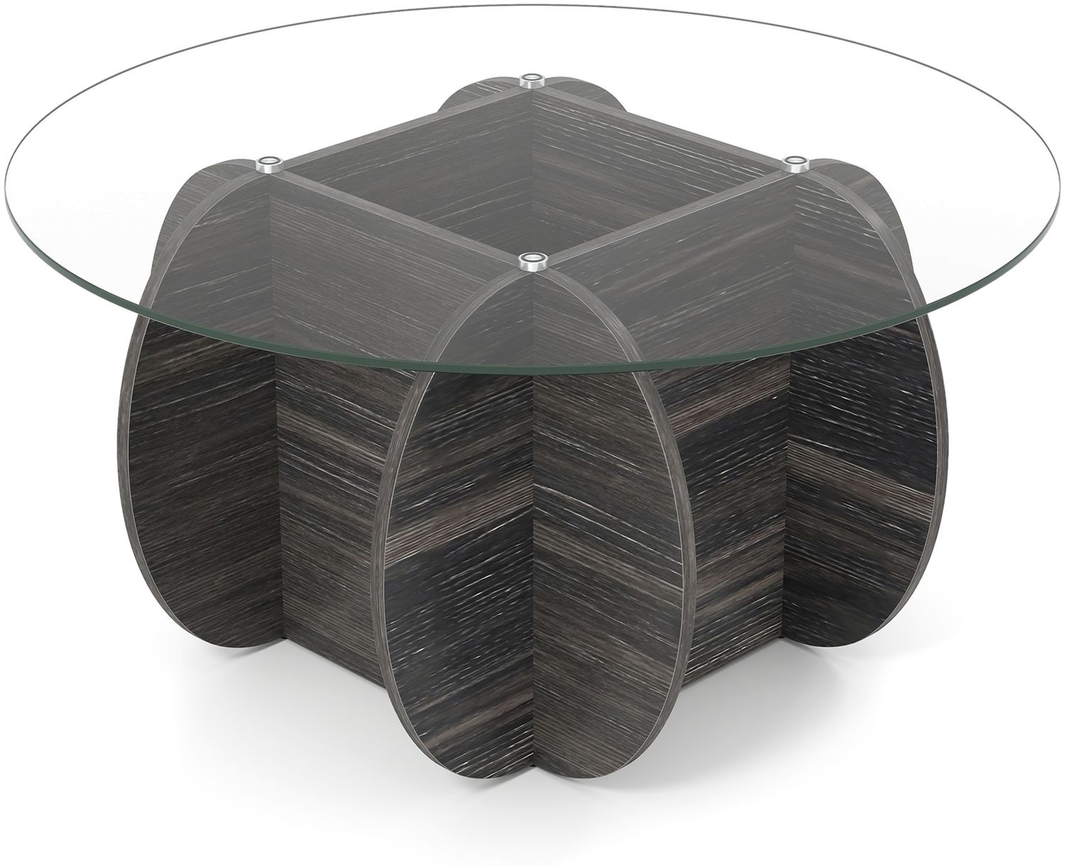 φ89cm Runder Couchtisch mit Gehärteter Glasplatte & Massivholz-Basis Moderner Sofatisch Bild 1