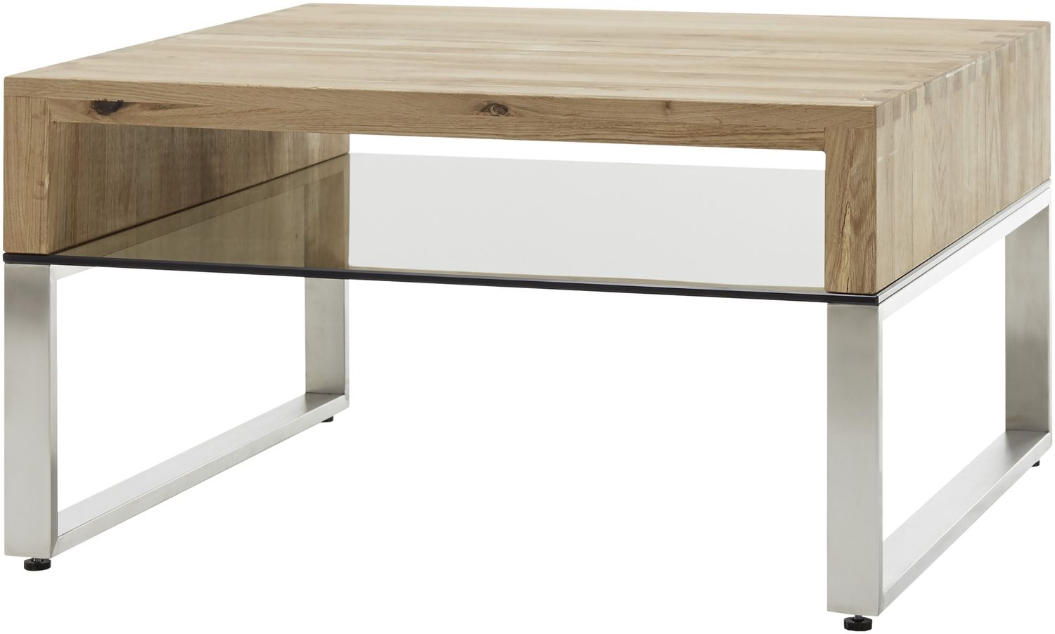 Couchtisch >HILARY< Glasablage, Eiche, Massivholz - 70x39x70cm (BxHxT) Bild 1