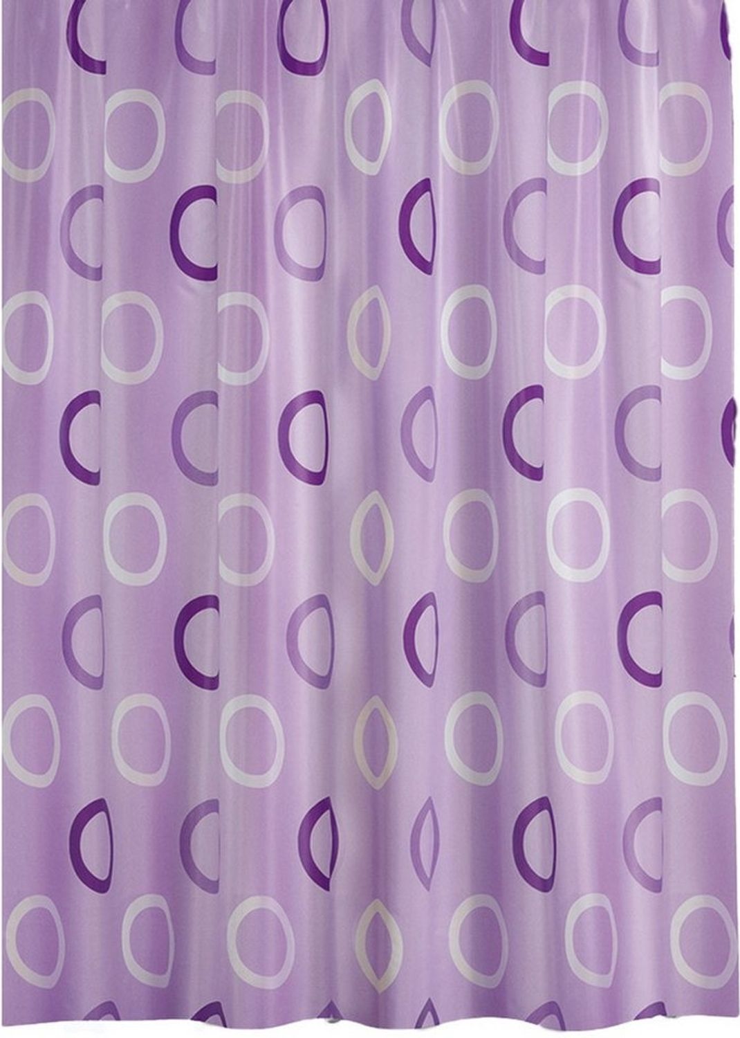Ekershop Duschvorhang Textil " Lila mit Kreisen " Weiß / Flieder Kreise für Duschstange Breite 120 cm (inkl. Ringe), Höhe 200 cm, wasserabweisend, waschbar, bügelbar Bild 1