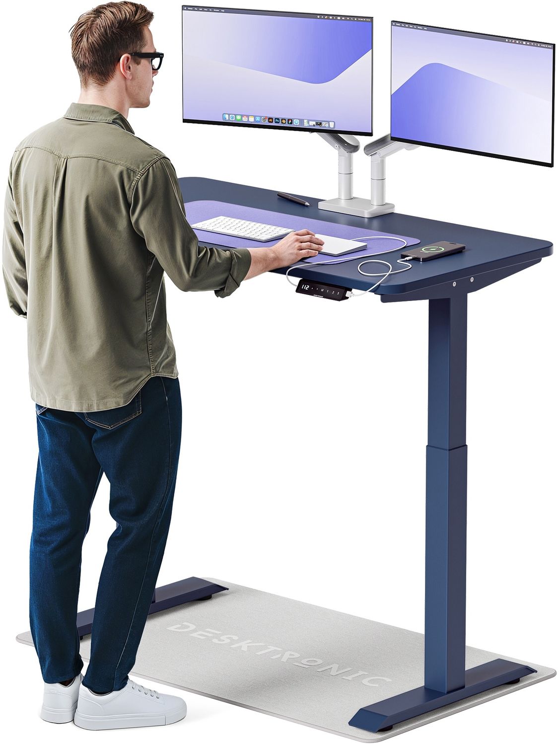 Desktronic HomeOne Elektrisch höhenverstellbarer Schreibtisch 120x60cm Blau/Blau mit Memory-Funktion, Anti-Kollisions Technologie, USB-A und USB-C-Ladeanschlüssen Bild 1