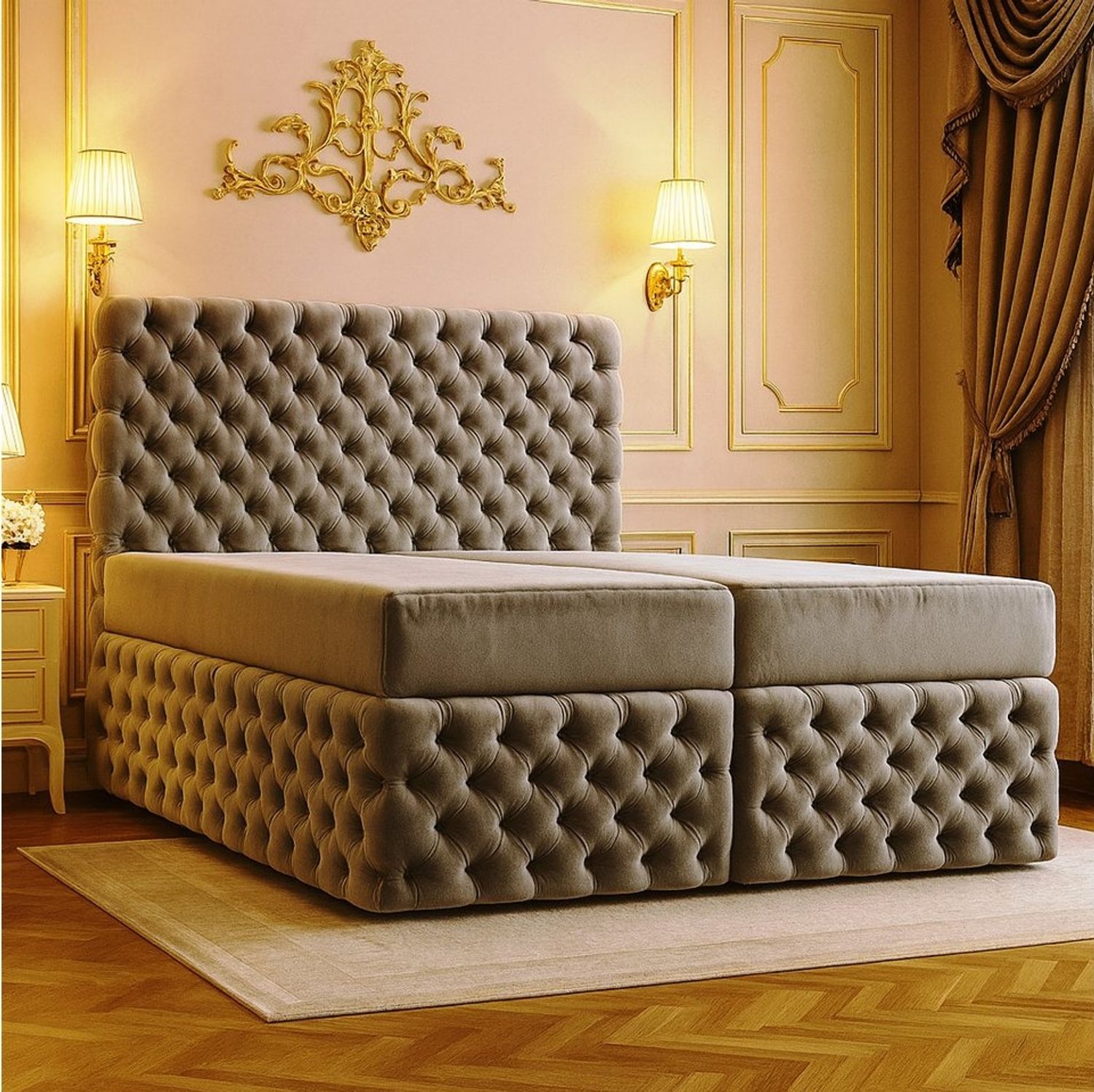 B&B Home Boxspringbett Chesterfield 160 180 200 cm (H3 Matratze Pocketfederung, Kopfteil, Bettkasten und Topper) Bild 1