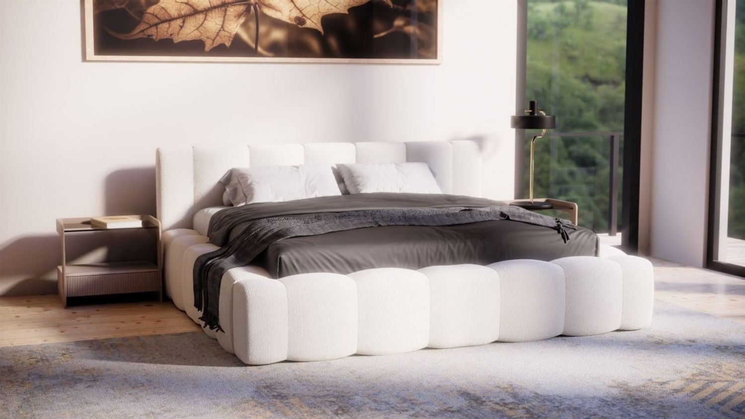 Polsterbett Doppelbett Bett LIZETH 160x200cm in Stoff Perfect Harmony Creme Bild 1