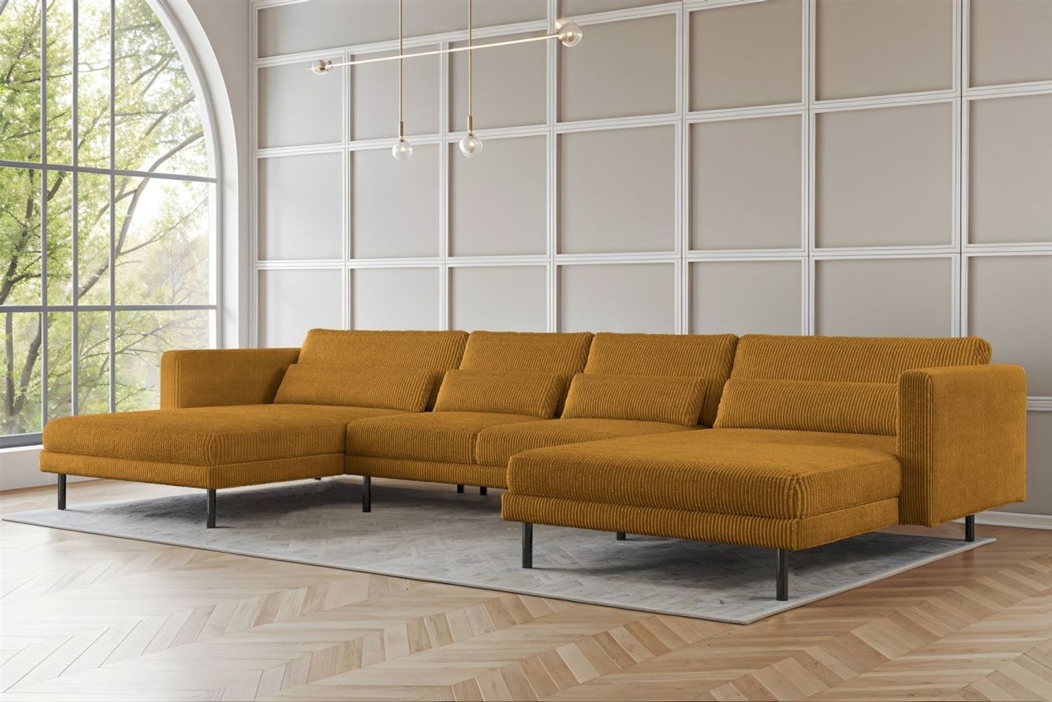 Wohnlandschaft U-Form Sofa AGADA in Stoff Poso Senfgelb Bild 1