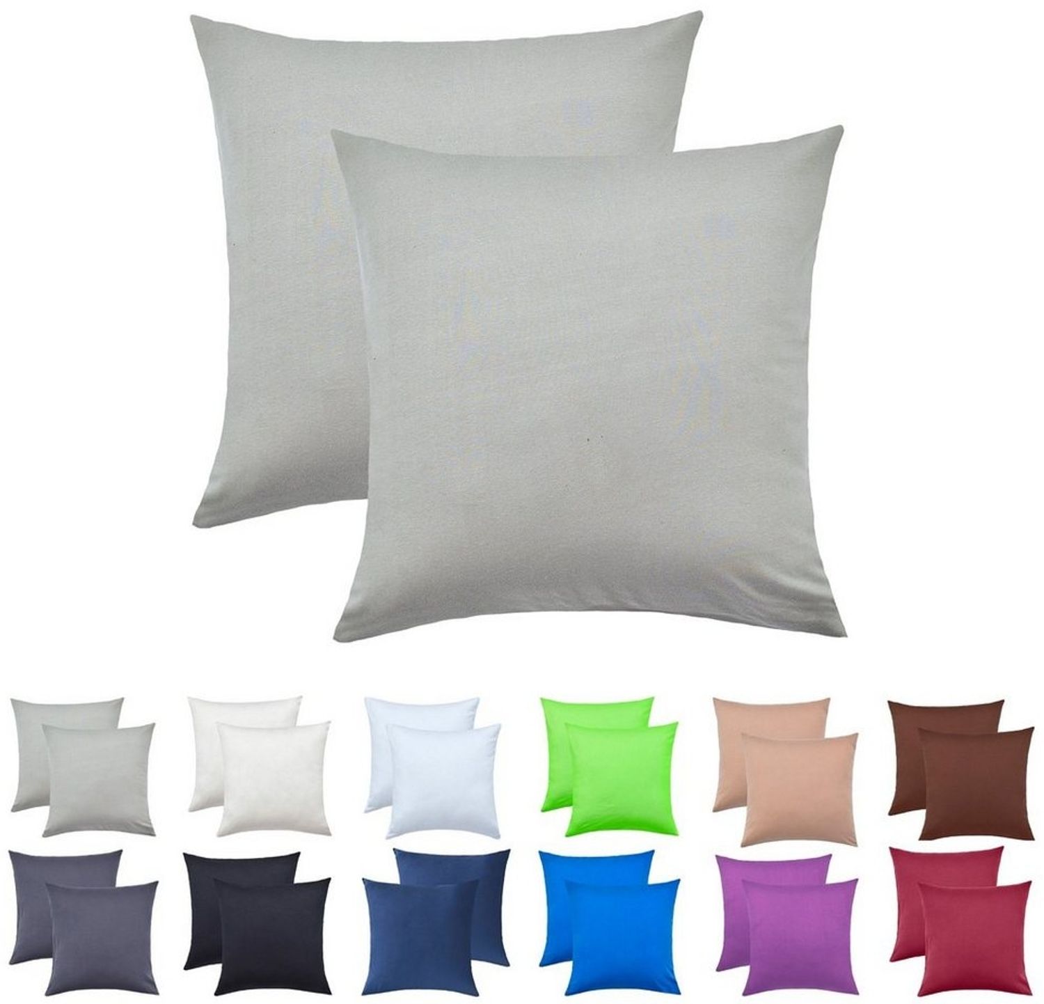 NatureMark Kissenbezüge 2er Pack Jersey Kissenbezug Kissenhülle, (2 Stück), Kissenhülle in vielen Größen und Farben (40 x 40 cm, Silber grau) Bild 1