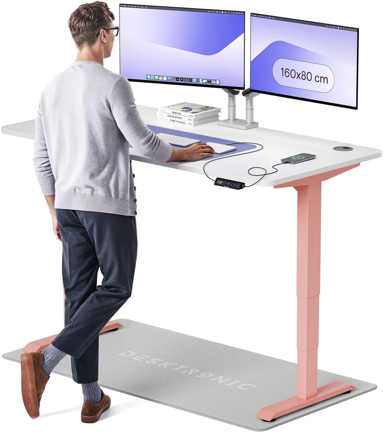 Desktronic HomePro Elektrisch höhenverstellbarer Schreibtisch 160x80cm Rosa/Weiß mit Memory-Funktion, Anti-Kollisions Technologie, USB-A und USB-C-Ladeanschlüssen Bild 1
