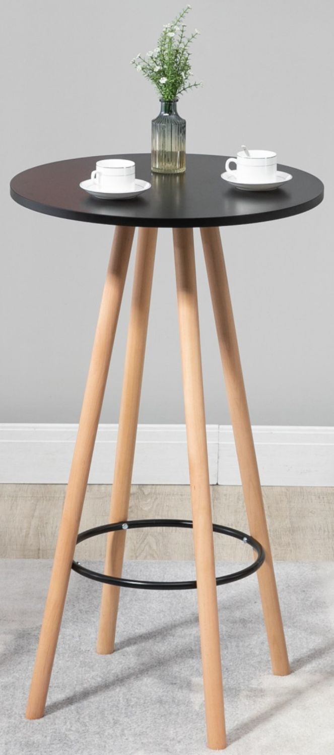 Stehtisch Ø 60cm innen LUMI - Holz, Skandinavisches Design | Bartisch rund Hoher Tisch Bistrotisch Hochtisch, 107x60cm HxB, Schwarz-Beige Bild 1