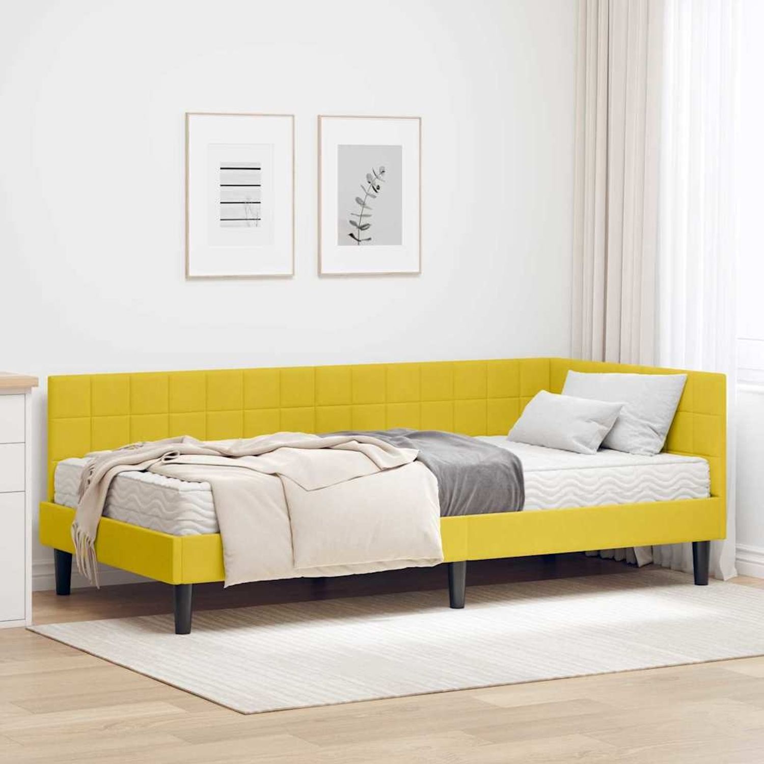 vidaXL Eckbettgestell mit Matratze mit Kopfteil 2 pcs Gelb Samt 3393984 Bild 1