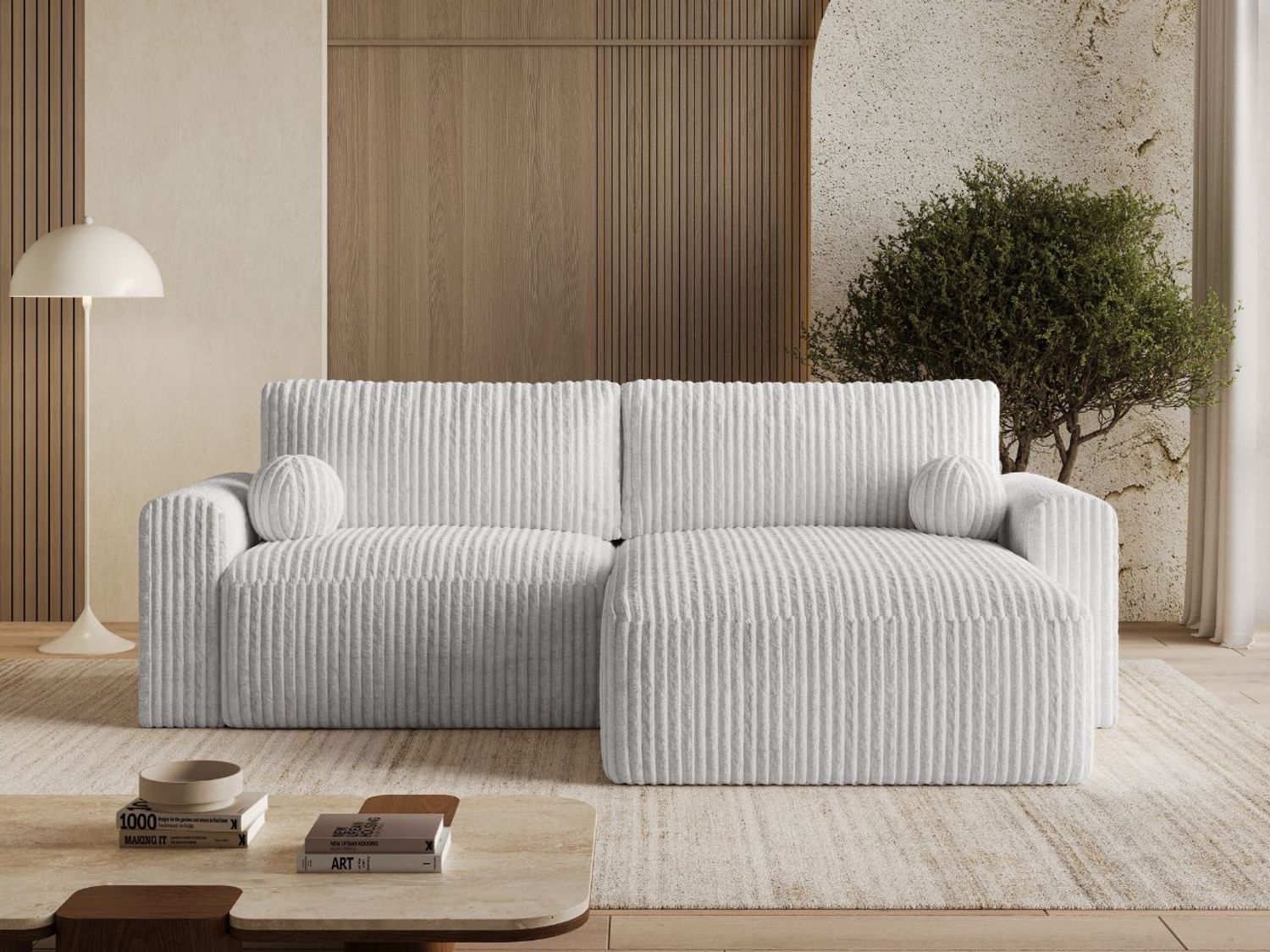 GRAINGOLD Ecksofa Aurora L, Couch L-Form mit Wellenfeder, Bettkasten, Losen Kissen, Cord-Stoff, Grau Bild 1