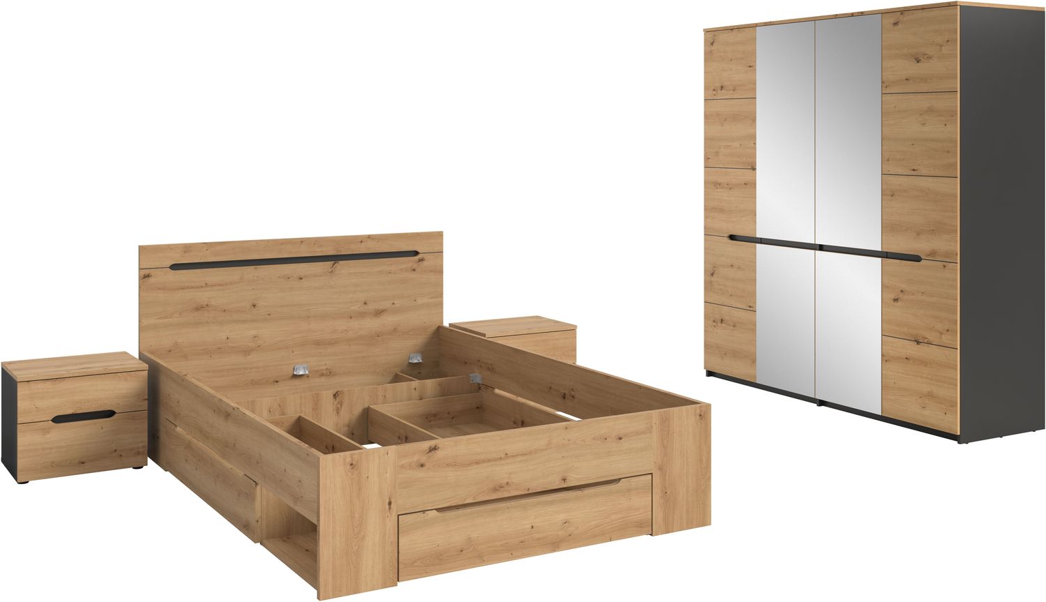 Schlafzimmer-Set in Basalt grau Nachbildung und Artisan Nachbildung Bild 1