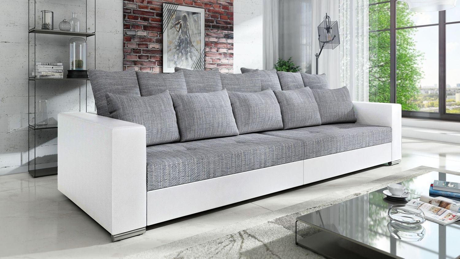 Modernes Big Sofa Wohnlandschaft Sofa Couch Jumbo XXL 1 - Weiß - Hellgrau Bild 1