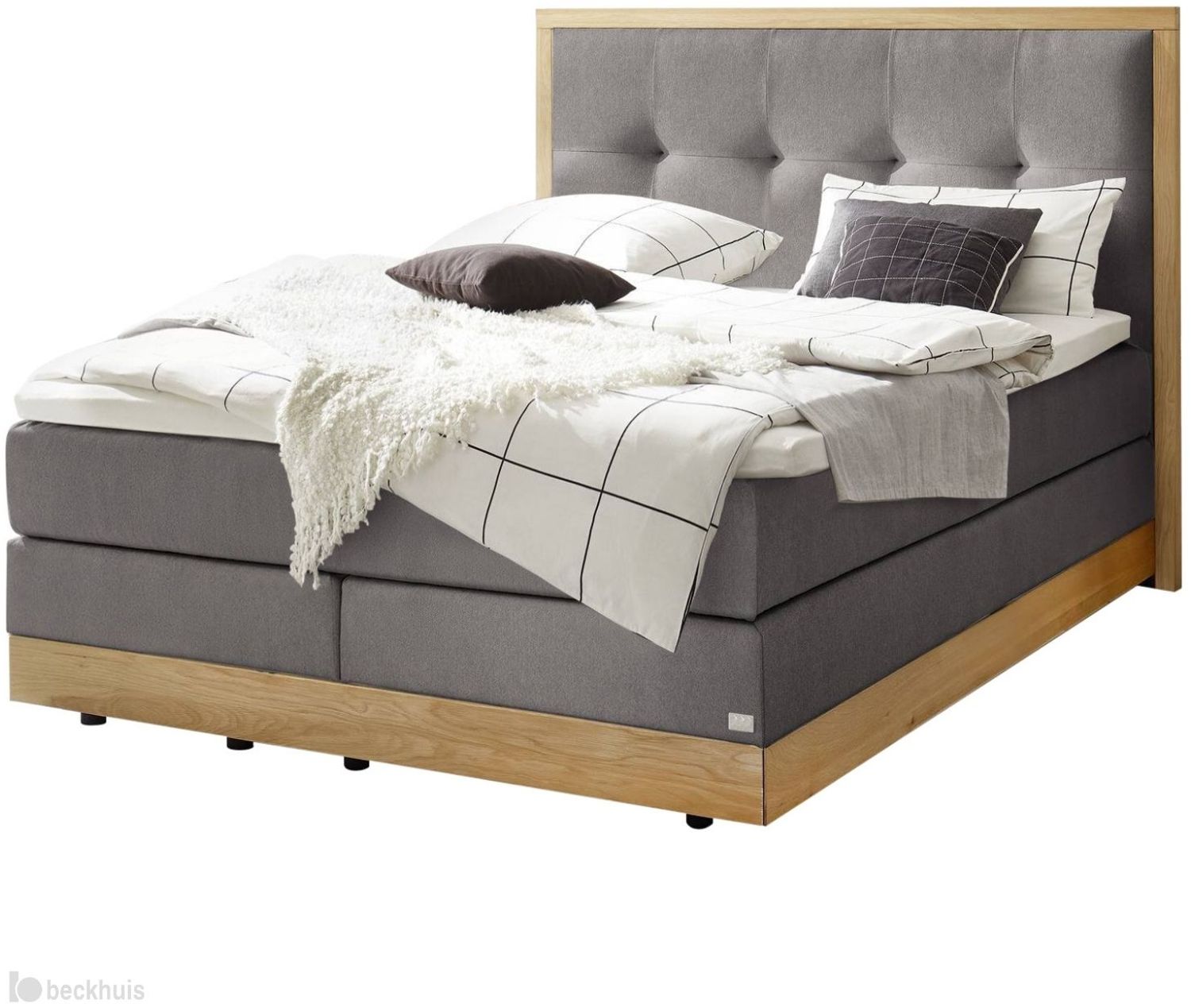 Alba Boxspringbett grau Eiche Massivholz 206cm x 168cm x 125cm Bild 1