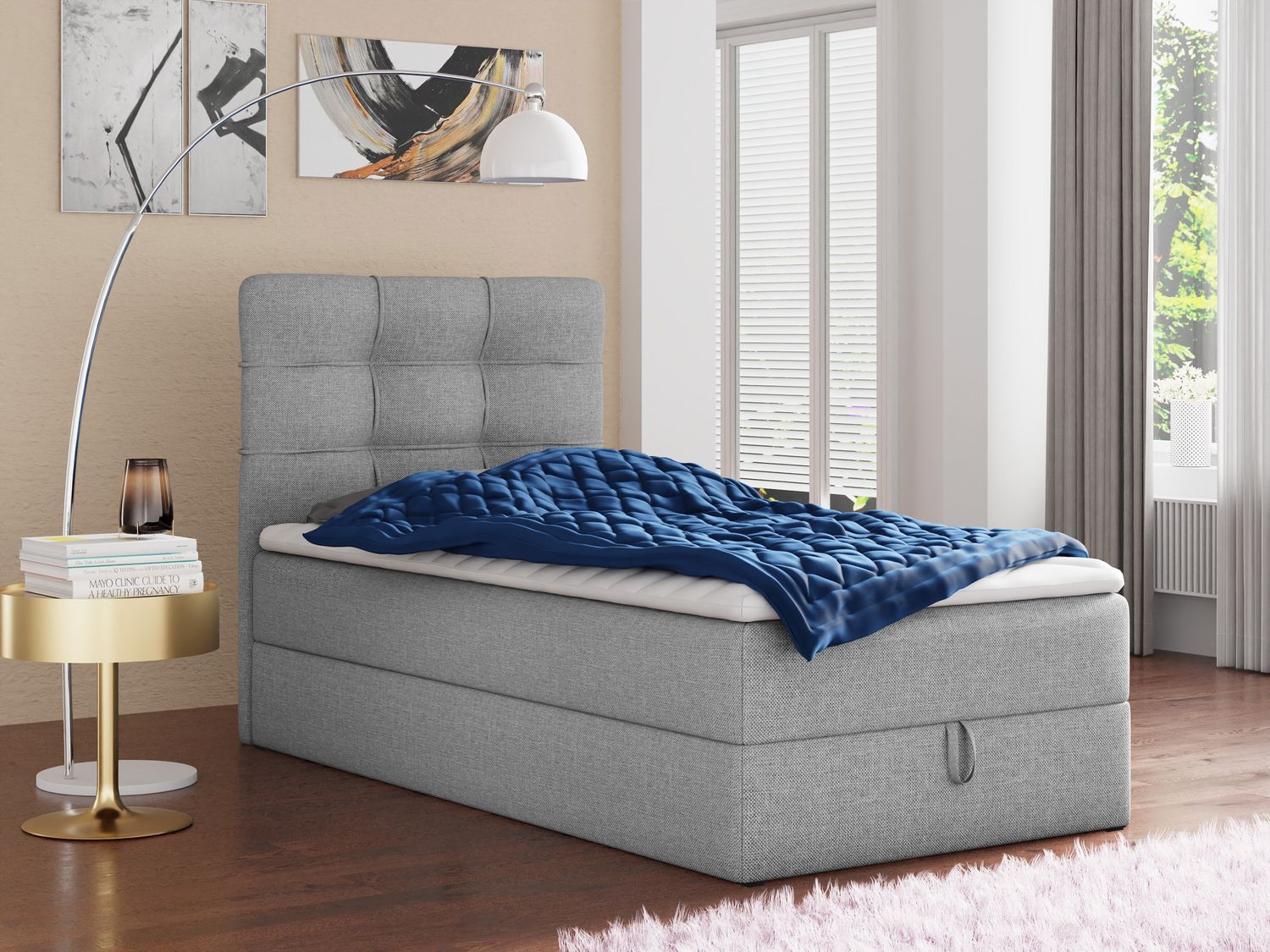 Boxspringbett Best Mini mit Bettkasten und Matratzentopper - Einzelbett mit Bonell-Matratze und Topper, Polsterbett, Bett, Schlafzimmer (Grau (Inari 91), 90 x 200 cm) Bild 1