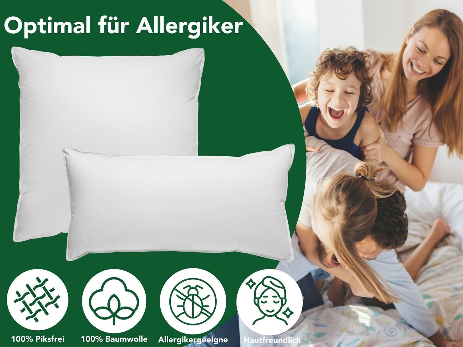 Dreamstar 3-Kammer-Kopfkissen Daunenkissen 40x80 & Daunenkopfkissen 80x80, entwickelt in Deutschland, Füllung: weiße, neue Daunen & Federn Klasse I, 60% Daunen/ 40% Federn (Außen), 100% Federn (Innen), Bezug: 100% Baumwolle, Rückenschläfer, Seitenschlä... Bild 1
