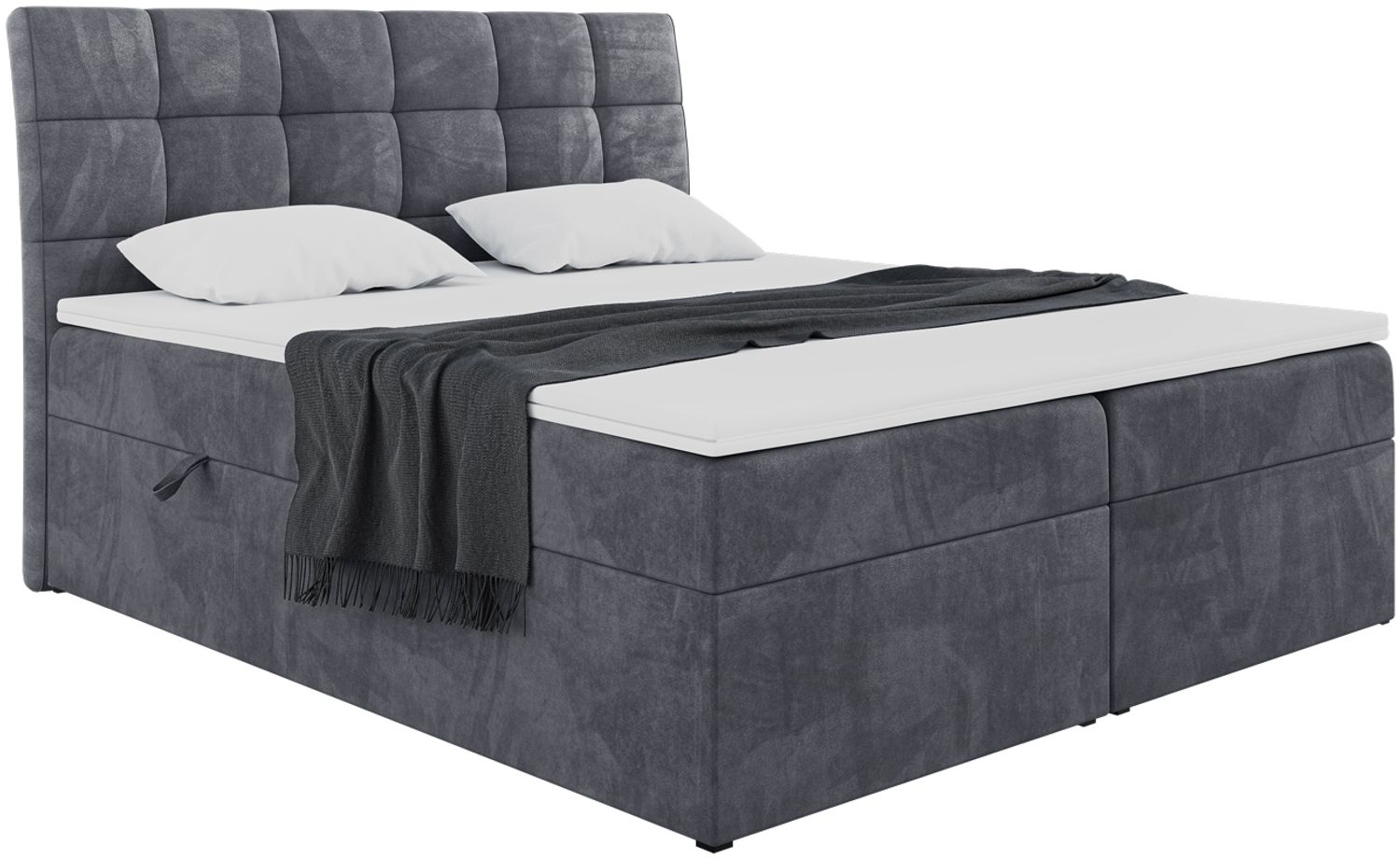 MEBLINI Boxspringbett DRAGO 140x200 cm mit Bettkasten - H3/Dunkelgrau Samt Polsterbett - Doppelbett mit Topper & Taschenfederkern-Matratze Bild 1