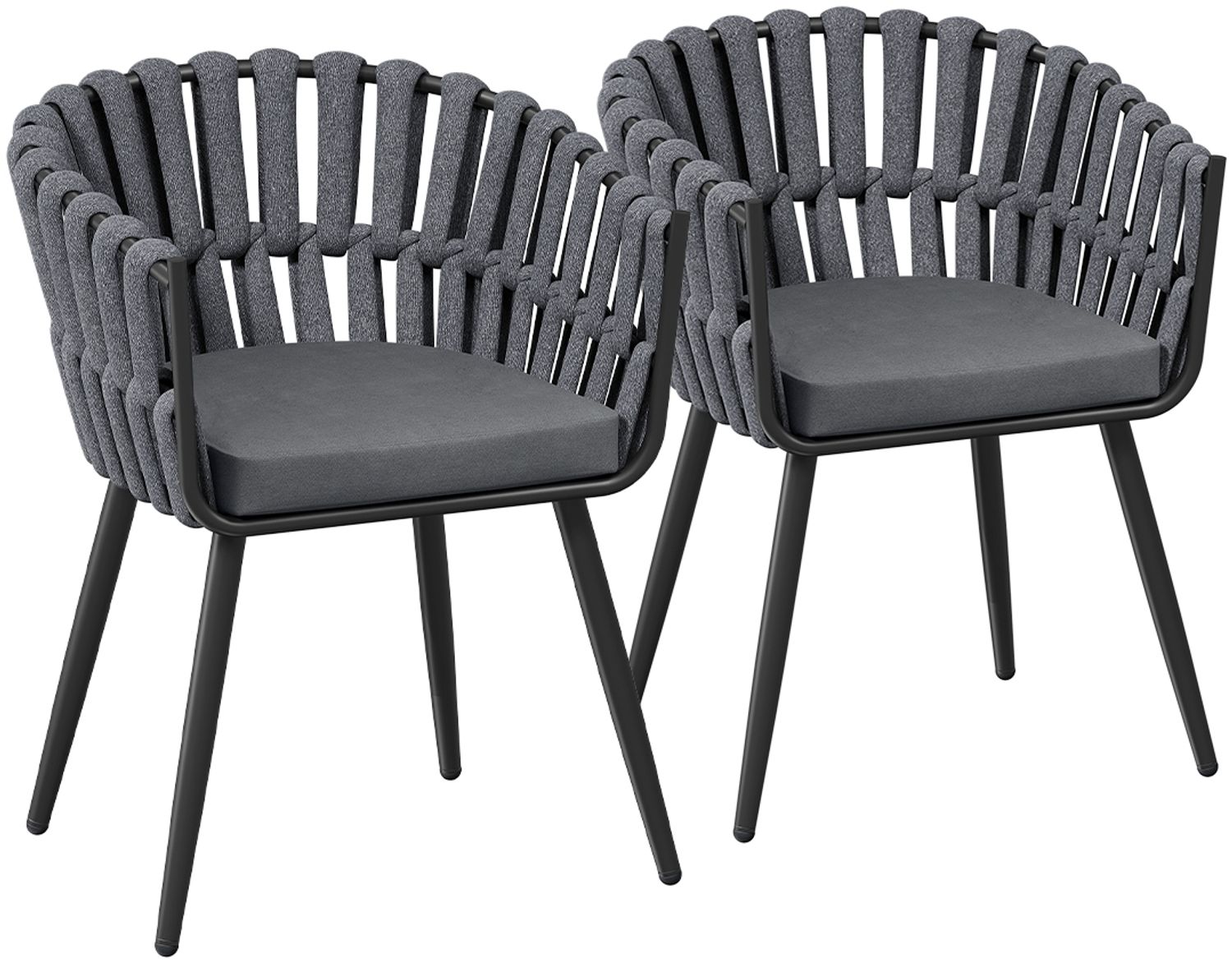 STEELSØN 'Tarian' Gartenstuhl im Rope Design, 2er-Set, dunkelgrau, Loungesessel bis 120 kg belastbar, inkl. Sitzkissen, wetterfest & höhenverstellbar Bild 1