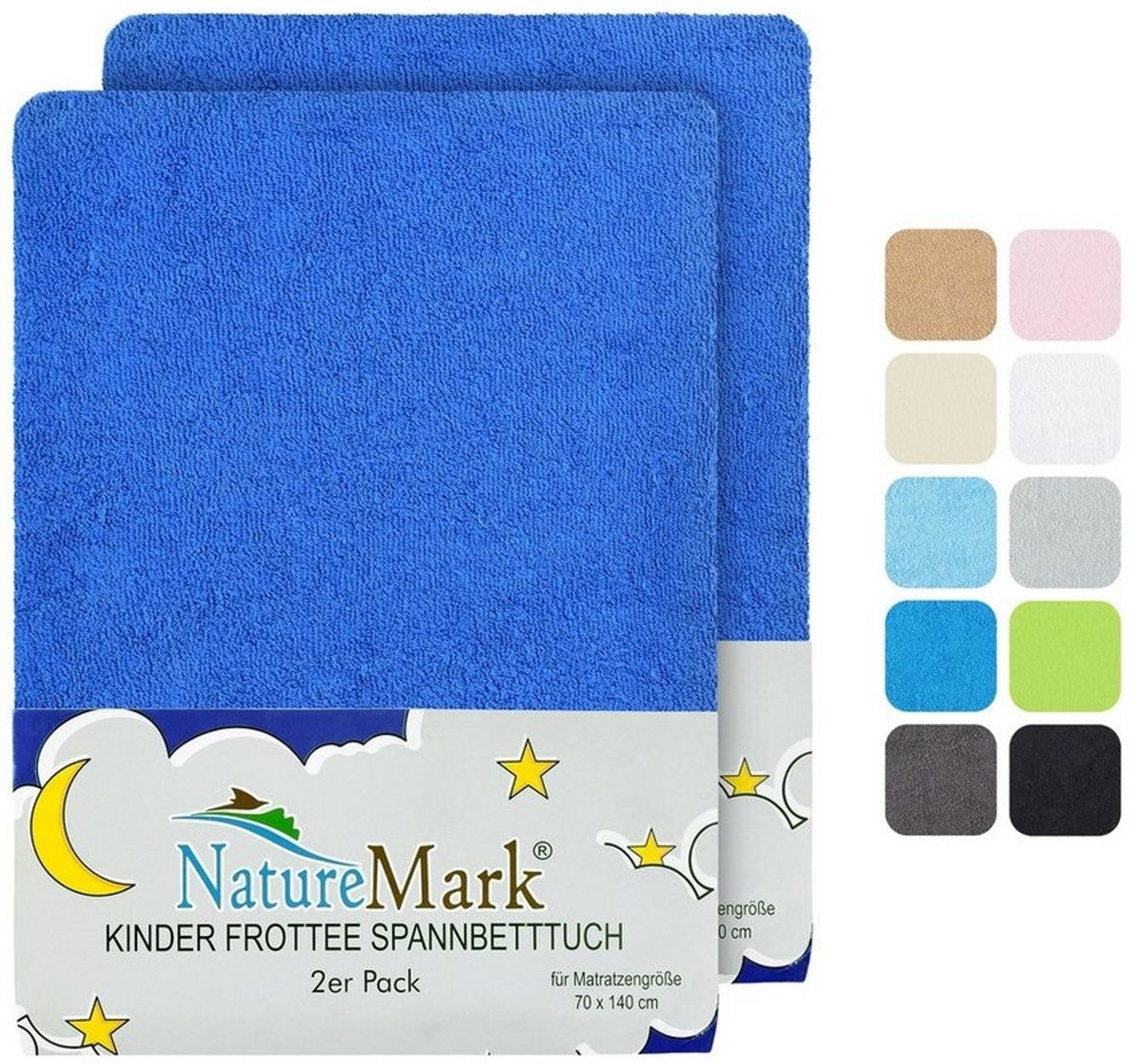 NatureMark Spannbettlaken Frottee Spannbettlaken, 80% Baumwolle / 20% Polyester, Gummizug: rundum, (2 Stück), 2er Set Kinder Spannbettlaken Frottee, Spannbetttuch 80% Baumwolle / 20% Polyester, für Babybett und Kinderbett, 70x140 cm - Royal blau Bild 1