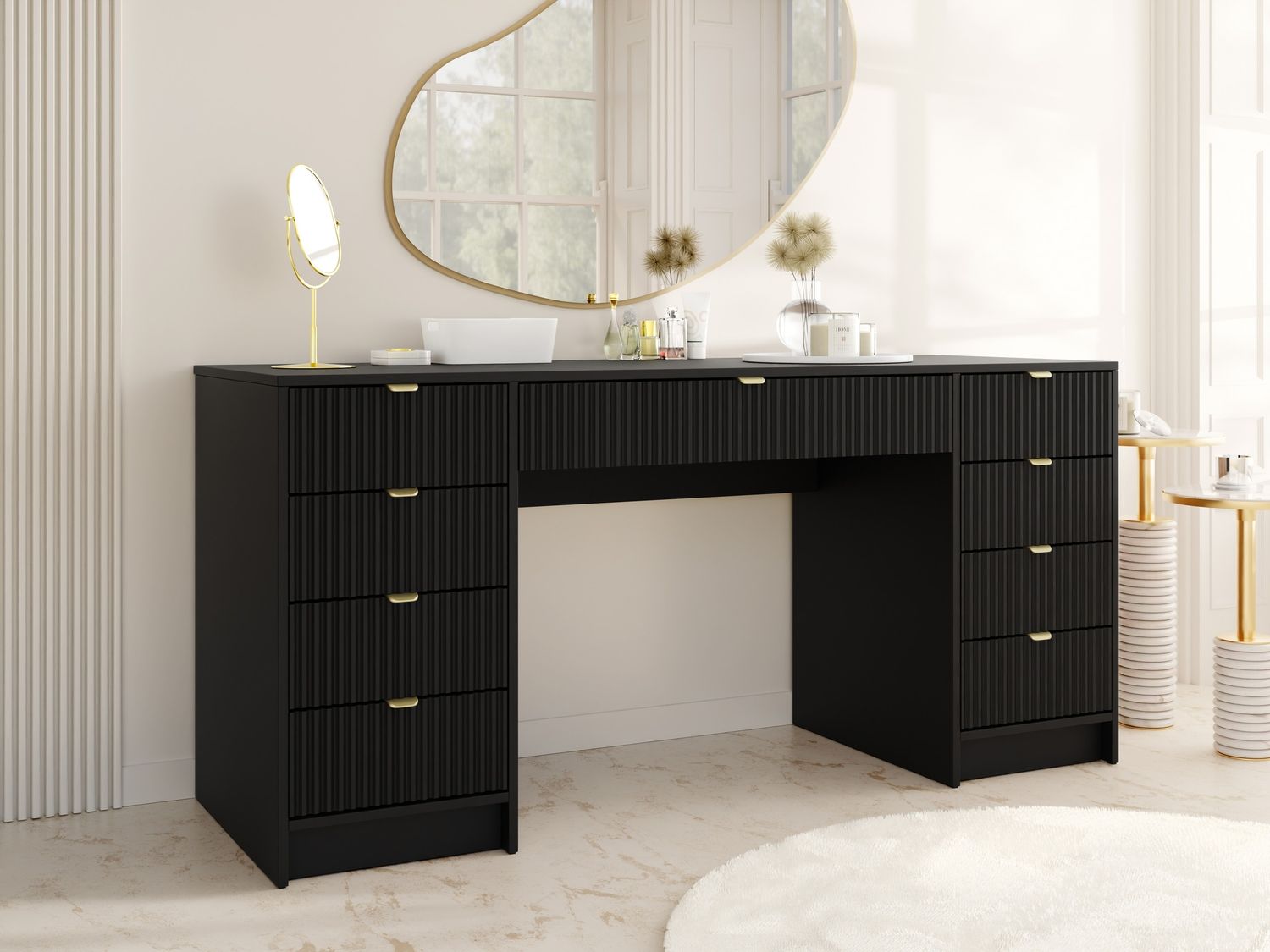 Mirjan24 'Tireno Bis' Schreibtisch mit 9 Schubladen, Schwarz, 9, 76 x 55 x 154 cm Bild 1