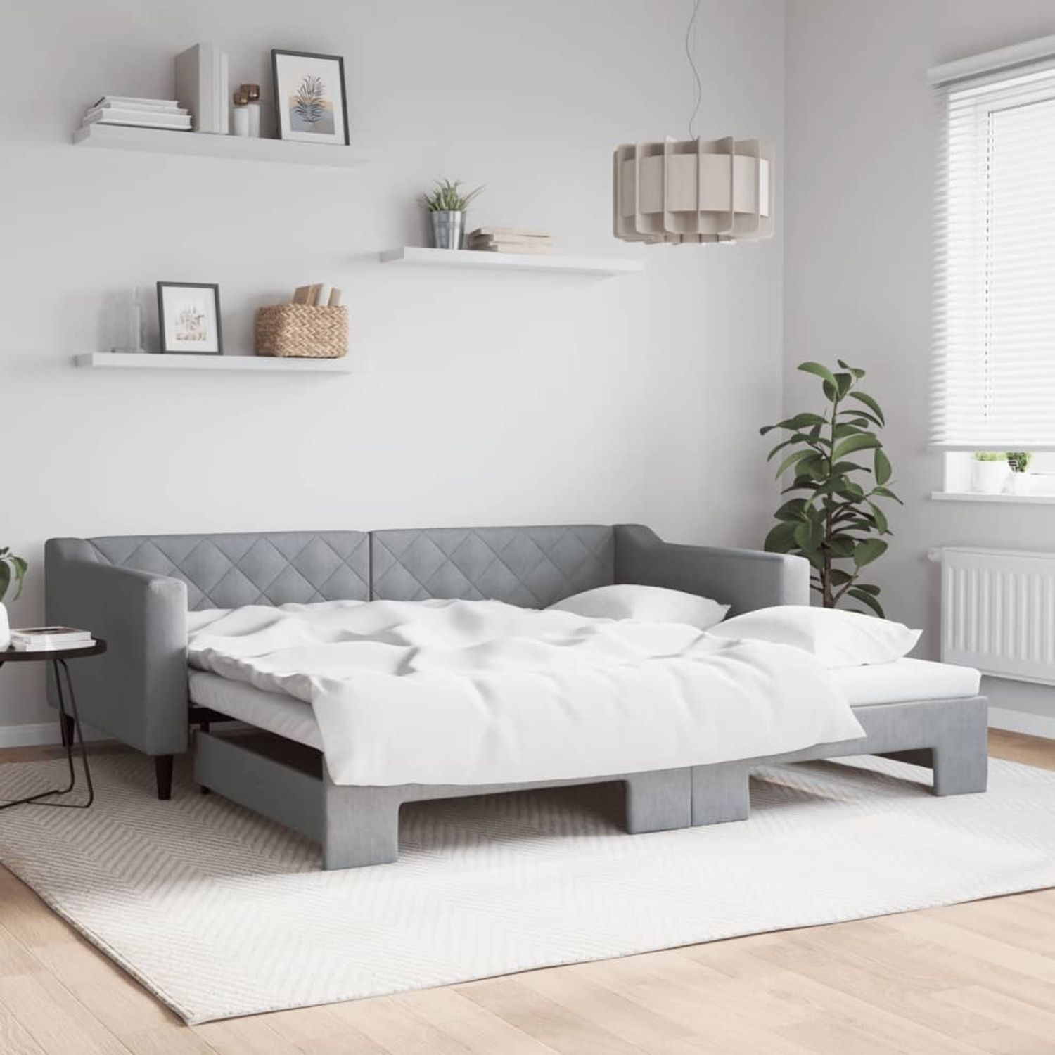 vidaXL Tagesbett Ausziehbar Hellgrau 100x200 cm Stoff 3197431 Bild 1