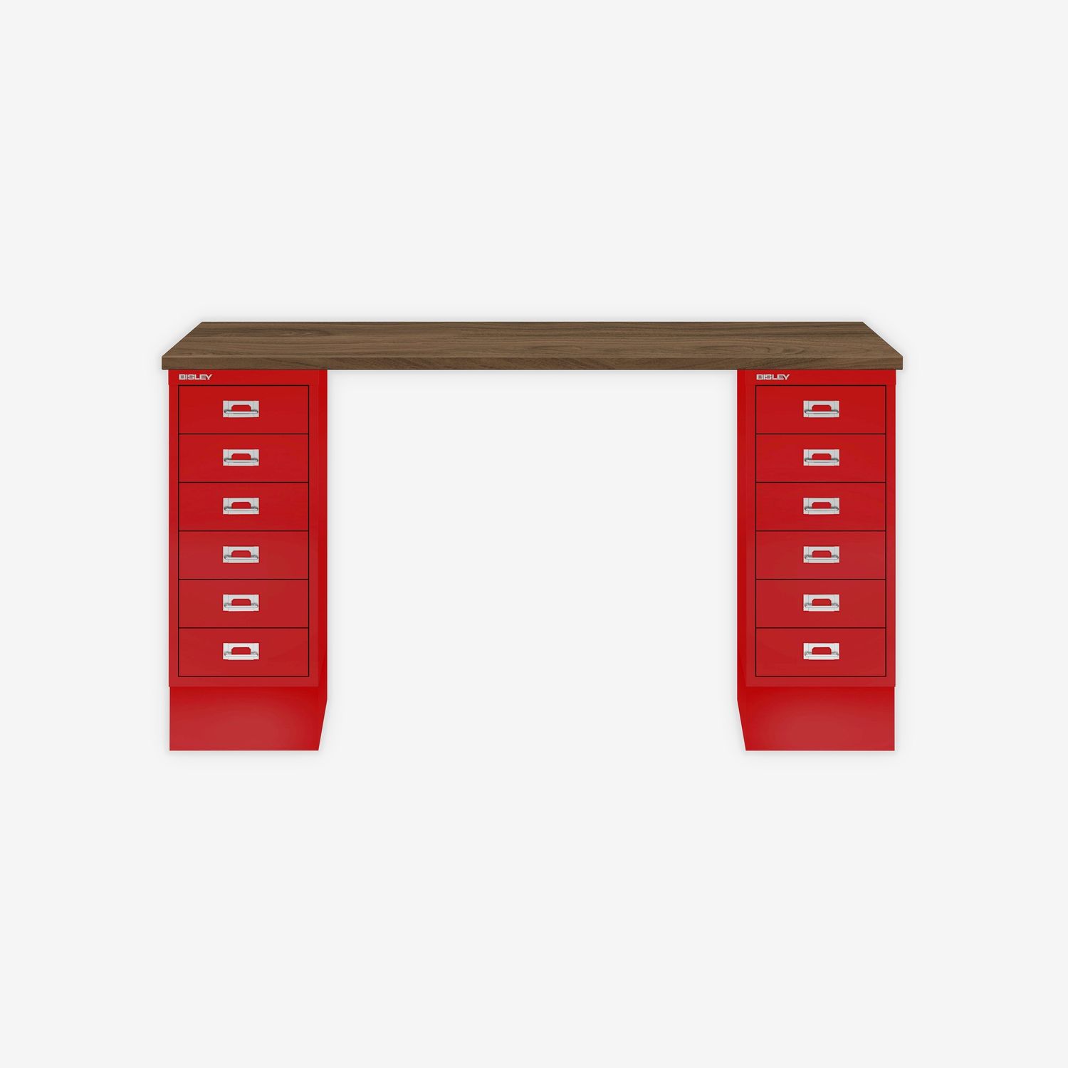 MultiDesk, 2 MultiDrawer mit 6 Schüben, Dekor Nussbaum, Farbe Kardinalrot, Maße: H 740 x B 1400 x T 600 mm Bild 1