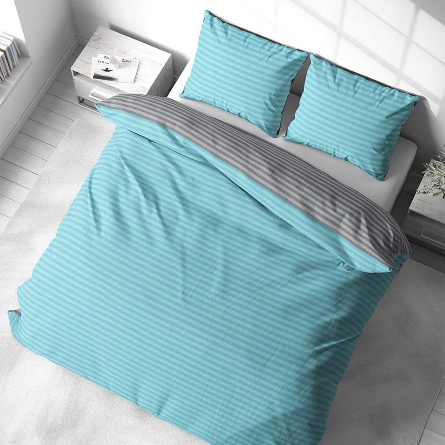 Visaggio Bettwäsche Baumwolle 135x200, 155x200, 155x220, 200x200, 200x220 oder 240x220, Renforcé, 3 teilig, Stripe Wendebettwäsche Streifen, mit Reißverschluss Bild 1