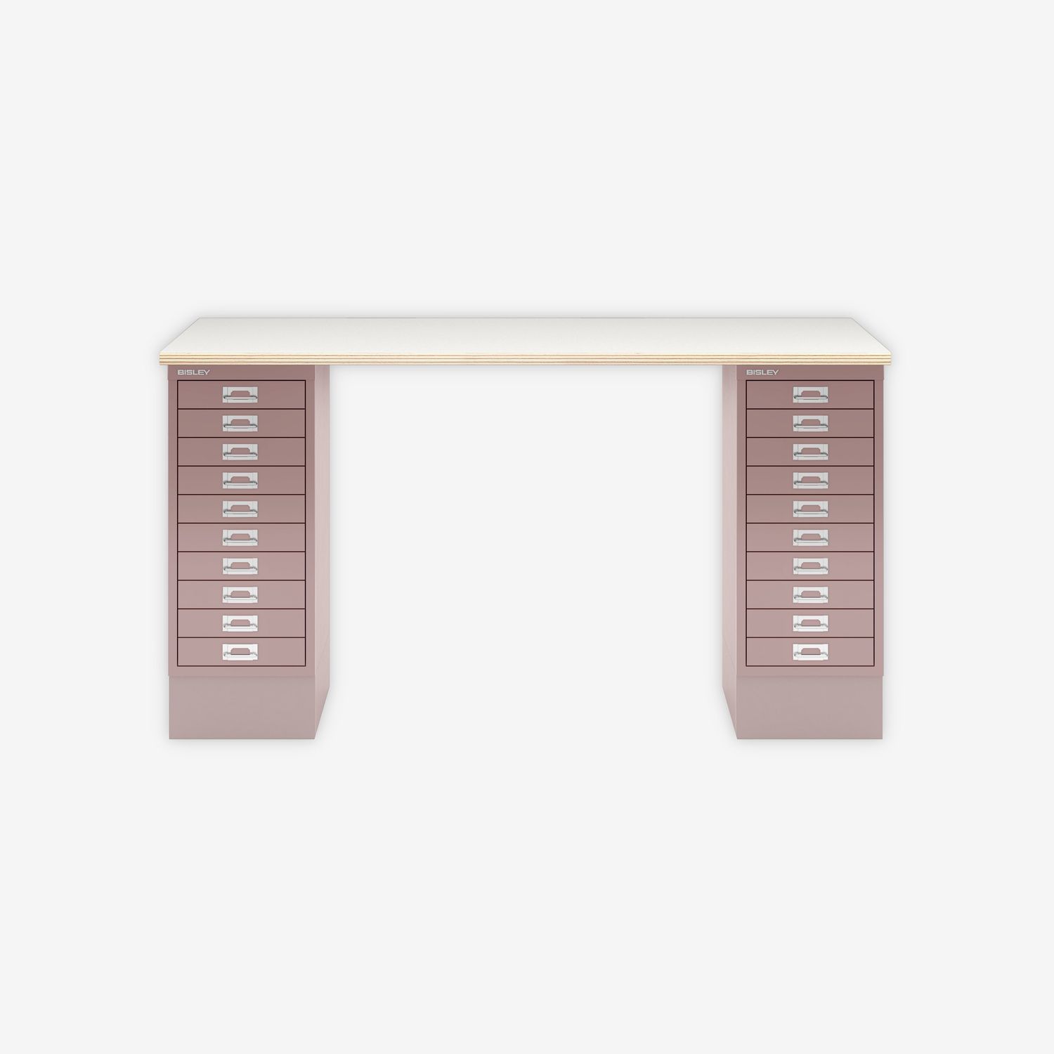 MultiDesk, 2 MultiDrawer mit 10 Schüben, Dekor Plywood, Farbe Pastellpink, Maße: H 740 x B 1400 x T 600 mm Bild 1