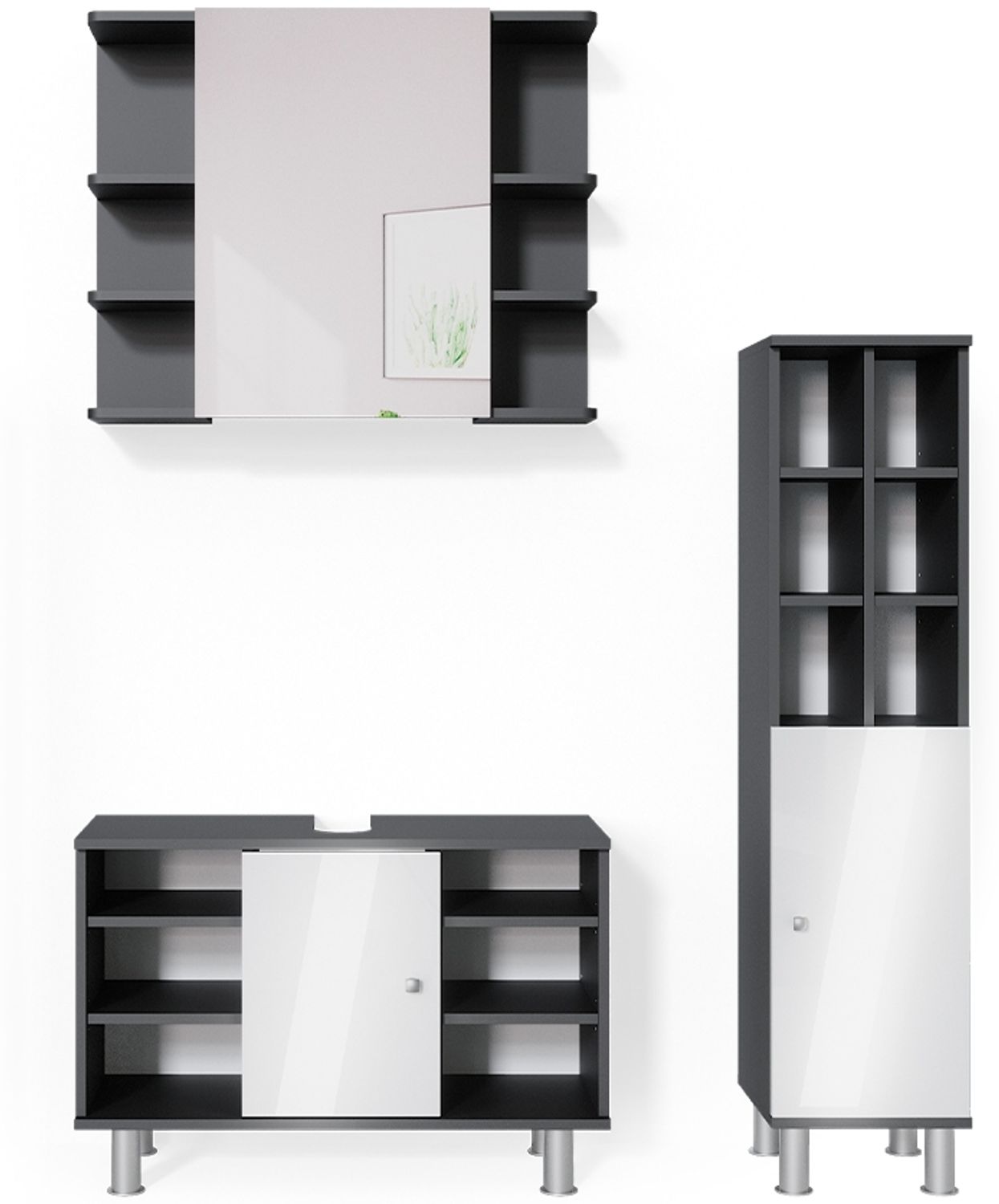 Badmöbel-Set Fynn Anthrazit 3 Teile, mit Midischrank Tür groß Vicco Bild 1