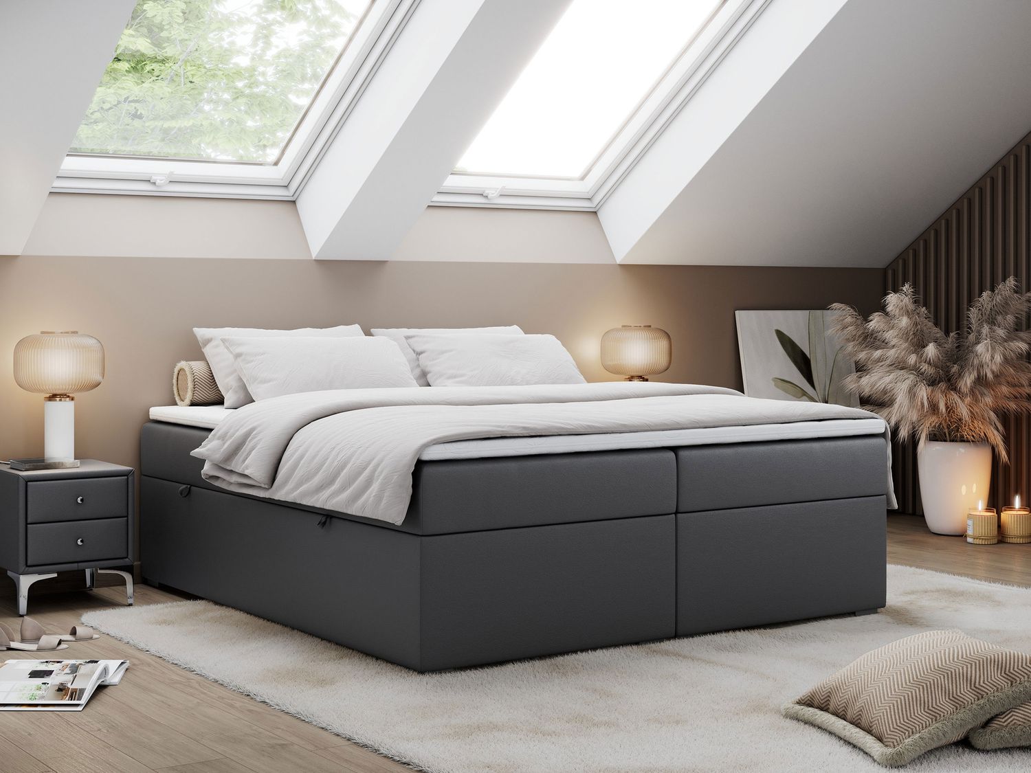 Boxspringbett - Doppelbett mit Multipocket-Matratze - BESS -120x200 - Dunkelgrau Kunstleder - H4 Bild 1