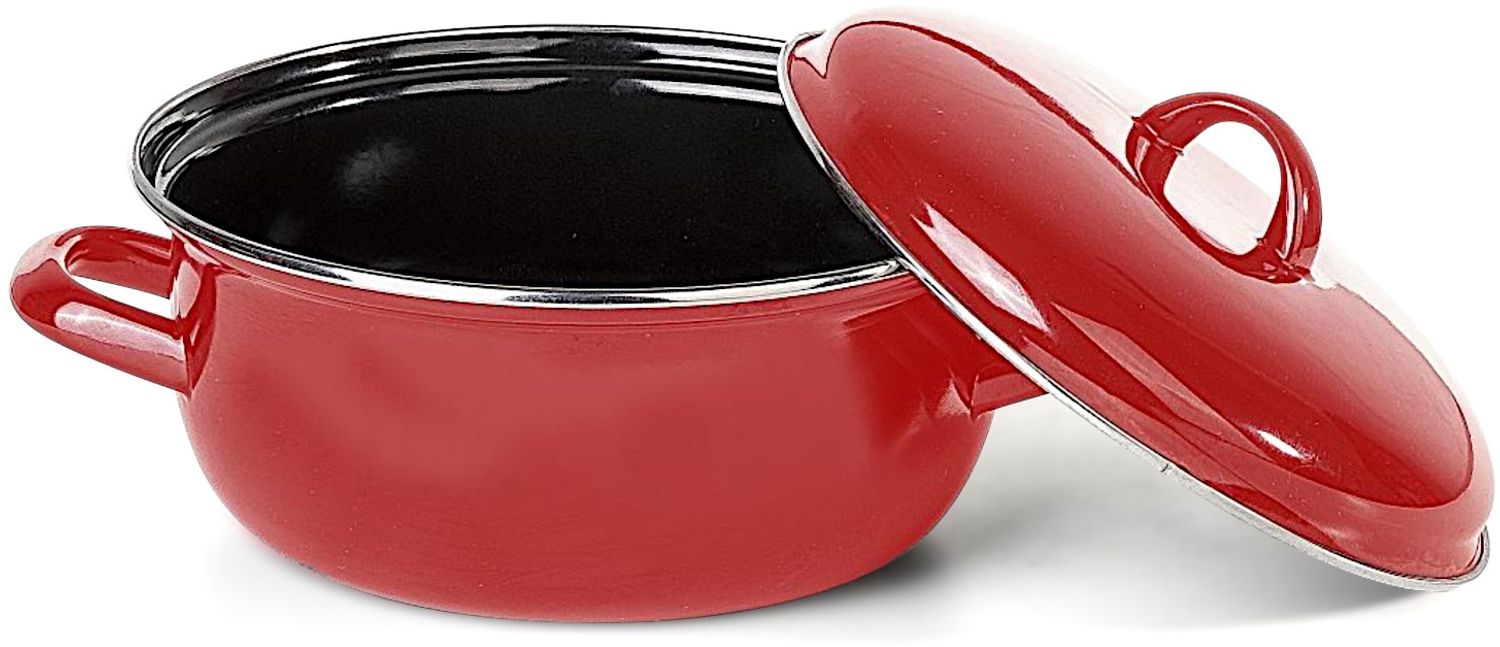 Bemus Emaille Bratentopf 20 cm, rot glänzend / Kochtopf Bild 1