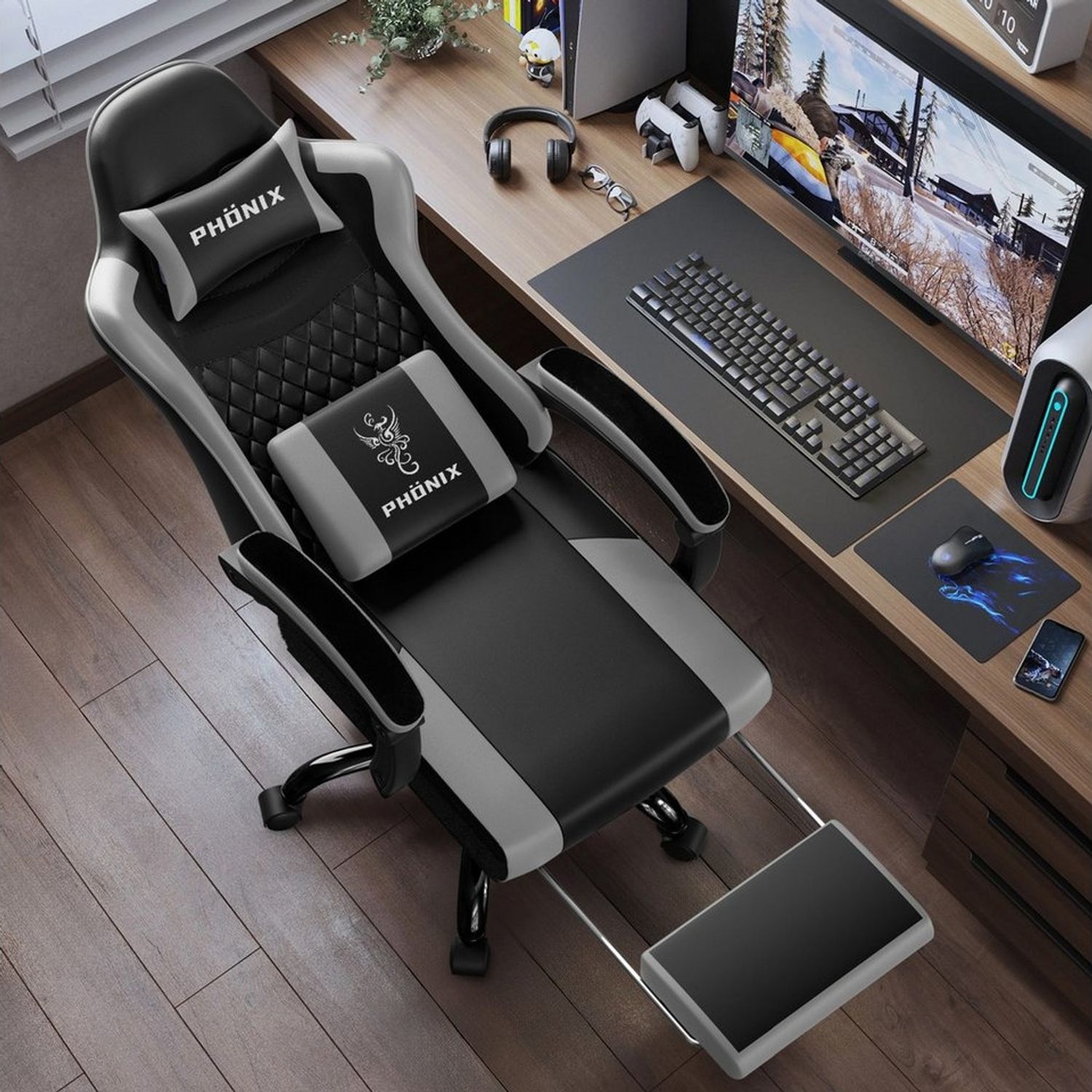 Adormii Gaming-Stuhl Gaming Stuhl ergonomisch Gaming Chair Bürostuhl verstellbare (Gaming Stuhl mit verstellbaren Lendenkissen, Armlehne und Kopfstütze, Gamer Stuhl Bequeme Sitzkissen), gepolsterter Gaming-Stuhl, bis 150 kg Belastbarkeit, mit Wippfunktion Bild 1