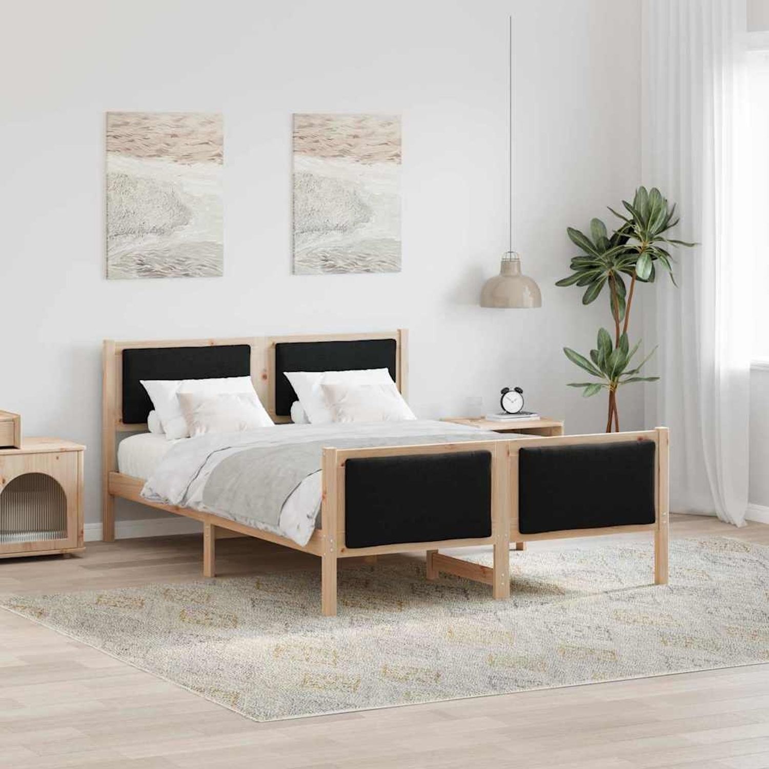 vidaXL Bettrahmen mit Kopfteil Schwarz 140 x 200 cm Stoff 3394265 Bild 1