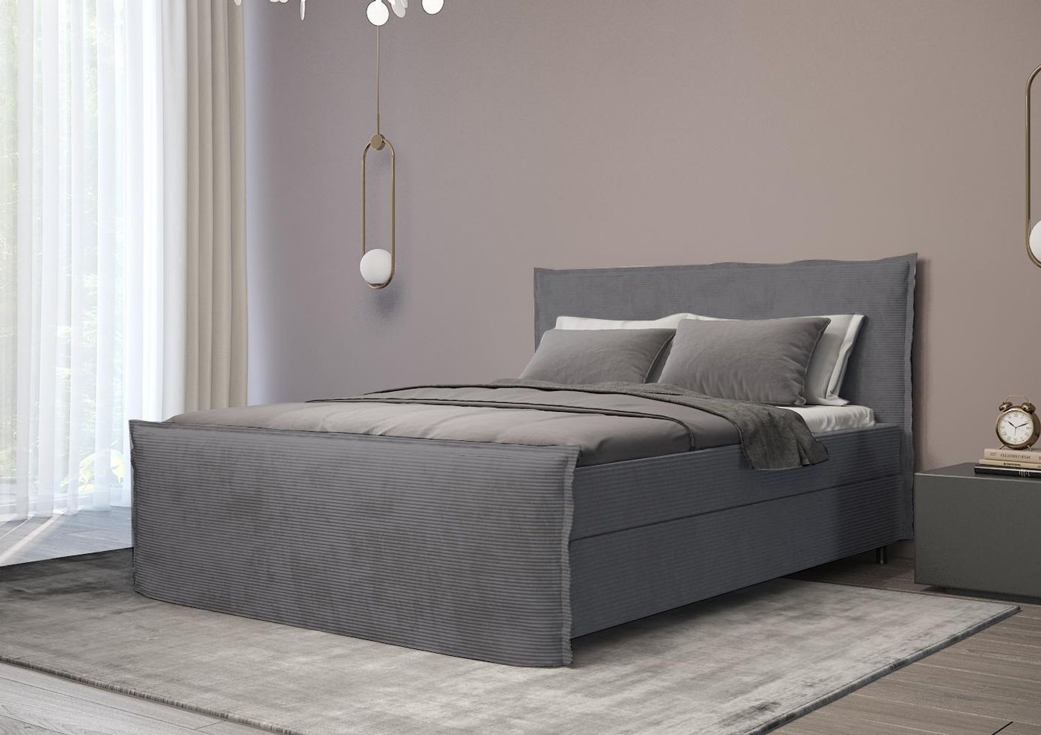 B&B Home 'Boro' Boxspringbett mit Bettkasten, Cord, Grau, 200x200 cm Bild 1